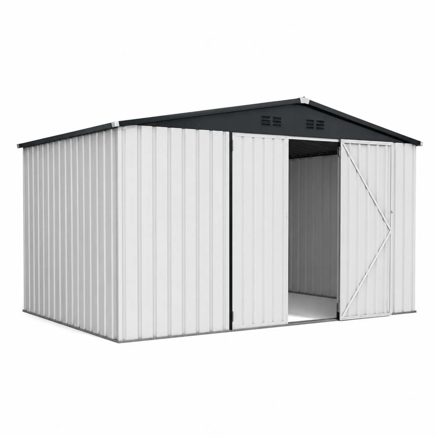 Capanno in metallo grigio 310x260x210 cm con porte scorrevoli