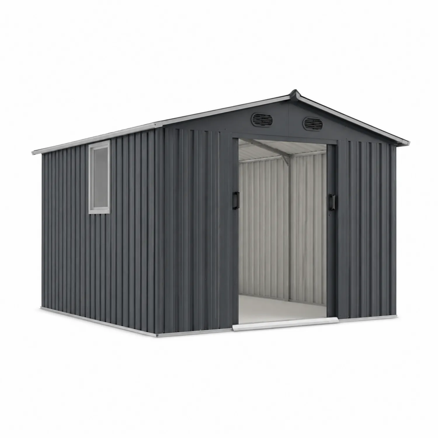 Capanno portaoggetti in acciaio grigio con tetto a spiovente 316x238x180 cm