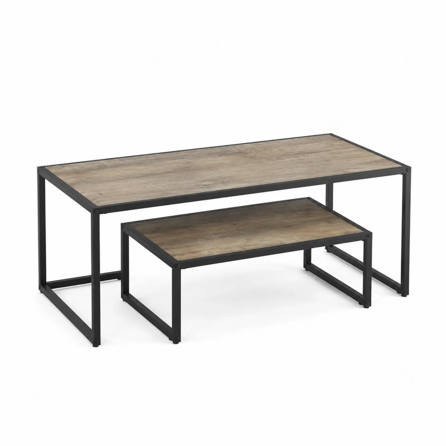 Set di Tavolini da Caffè in Legno MDF e Acciaio Nero