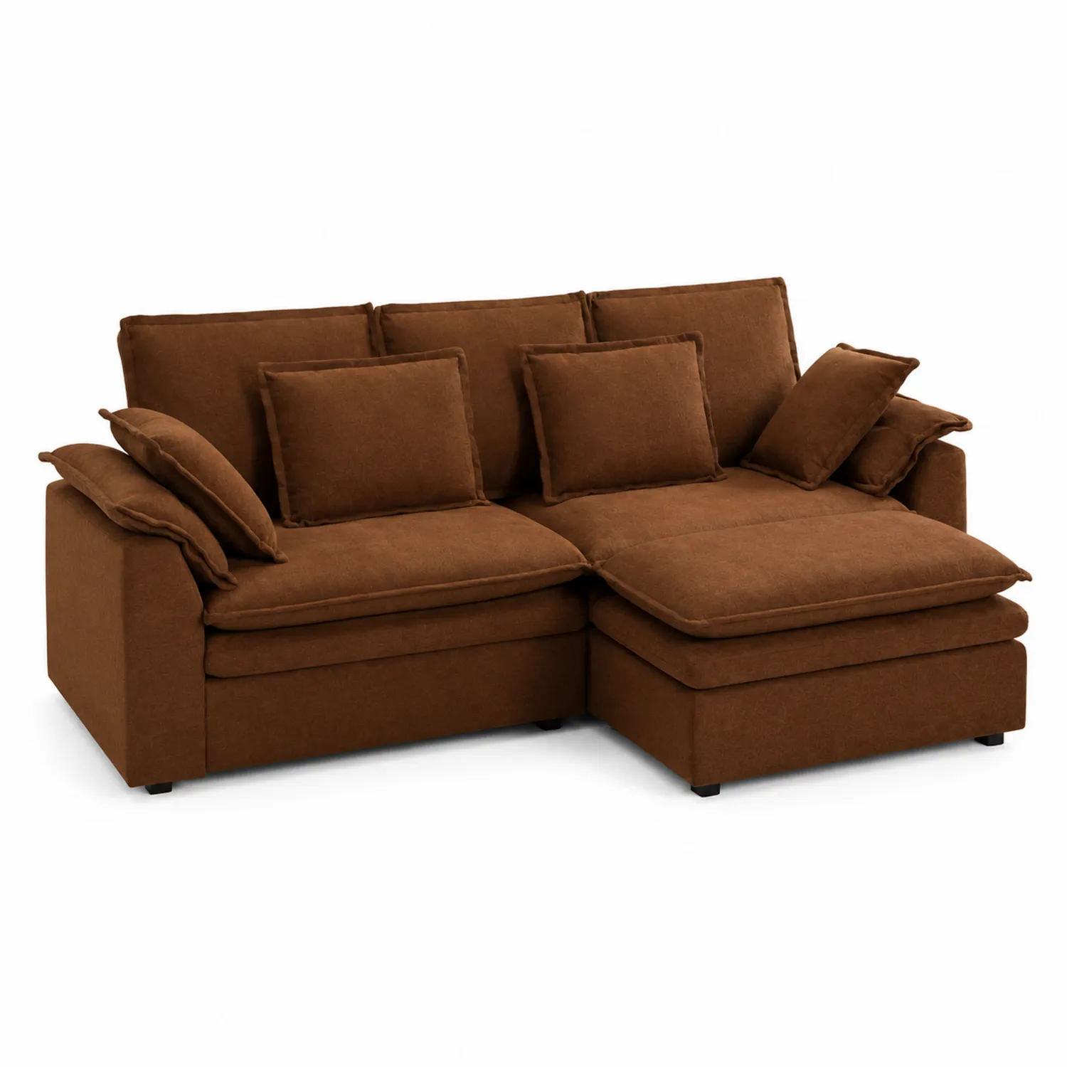 Divano angolare in tessuto marrone con chaise longue