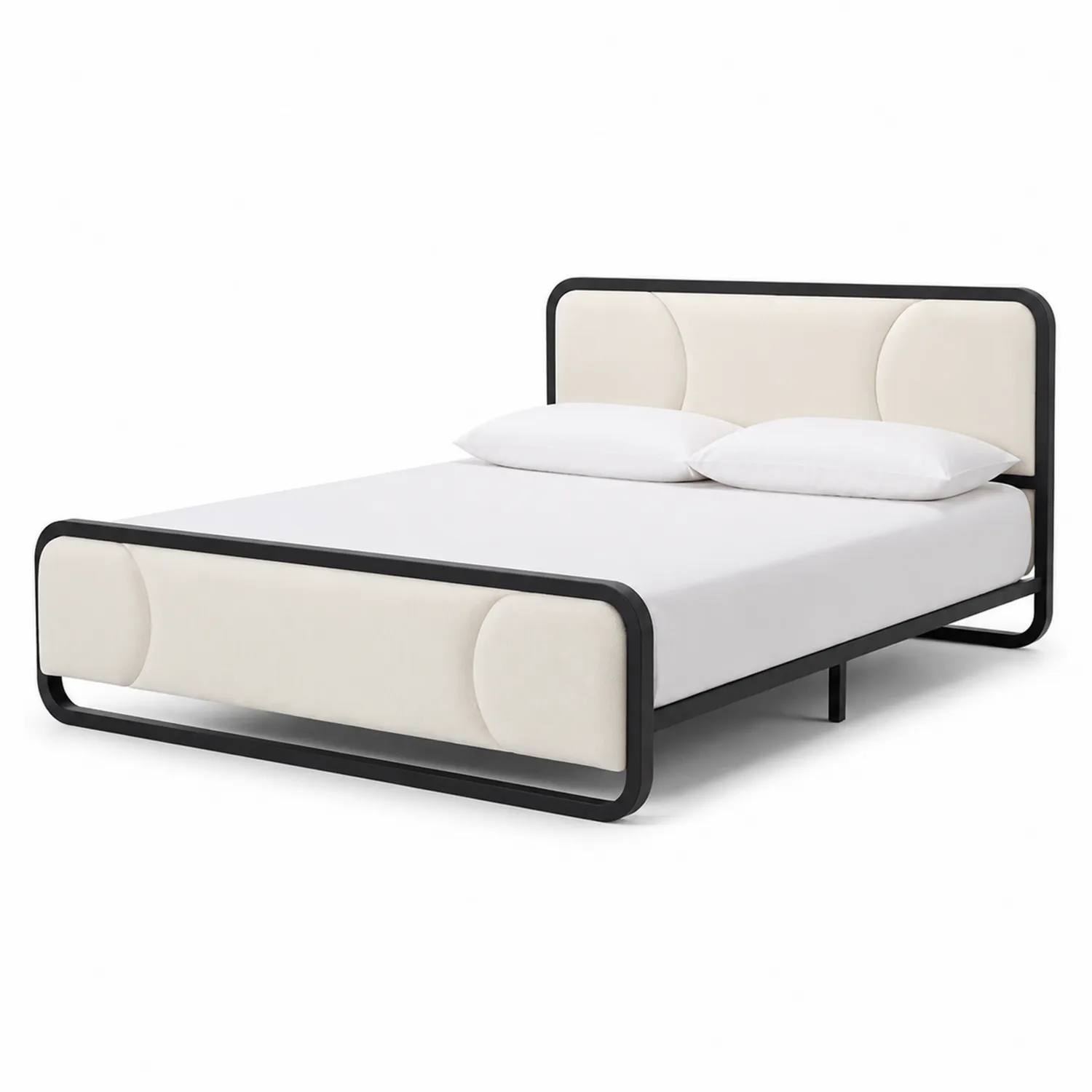 Letto matrimoniale in metallo nero e poliestere bianco 200x160 cm