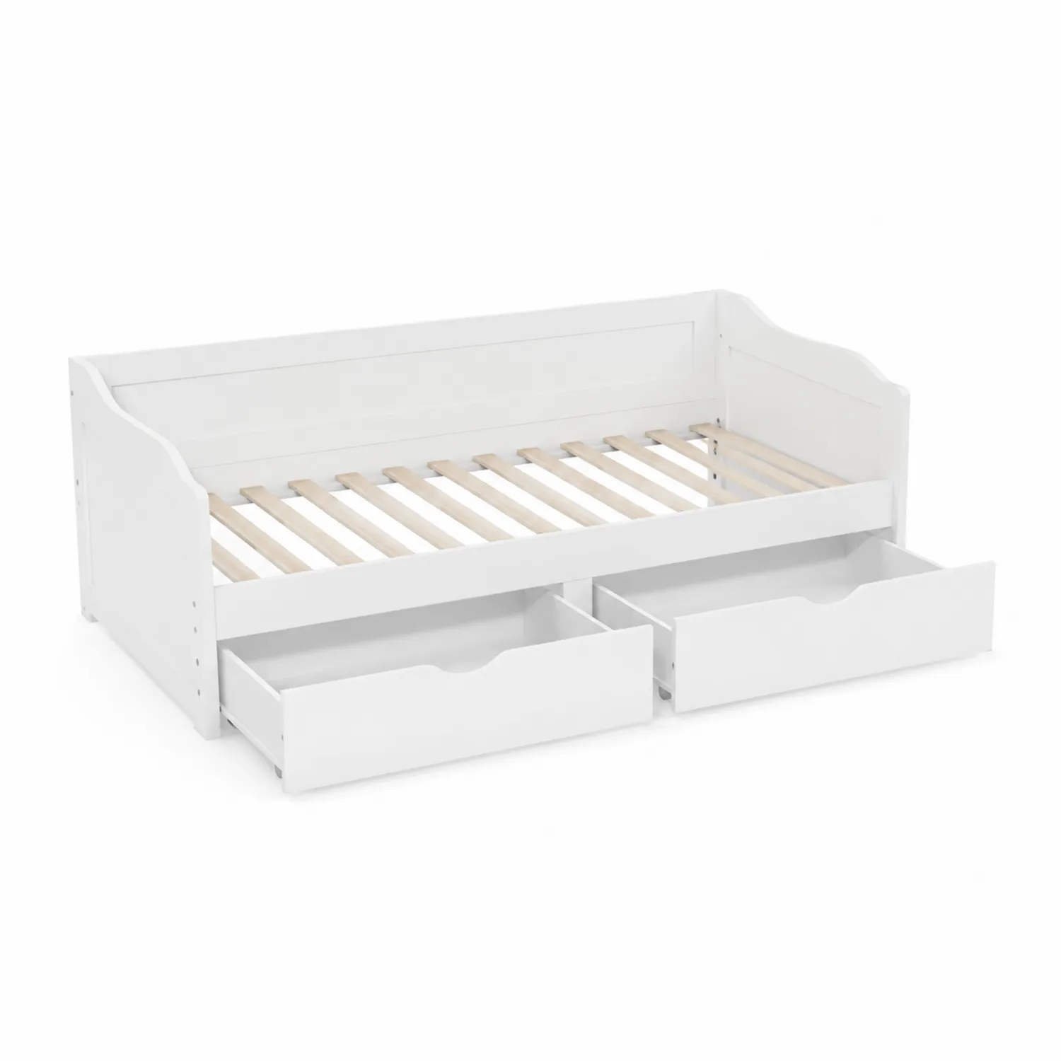 Letto Daybed con Cassetti in Legno di Pino Bianco 200x90 cm