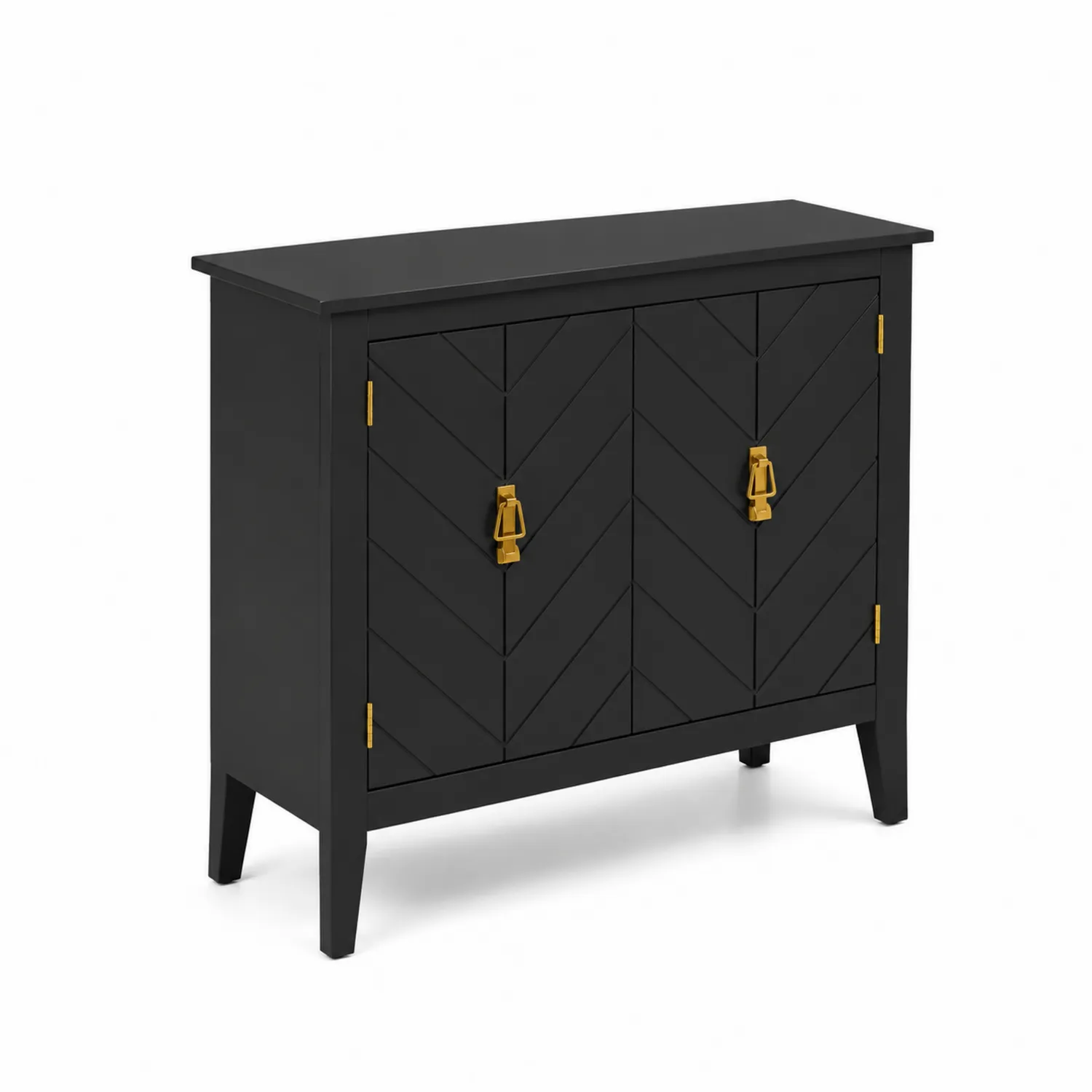 Credenza in Legno MDF Nera con Maniglie in Metallo