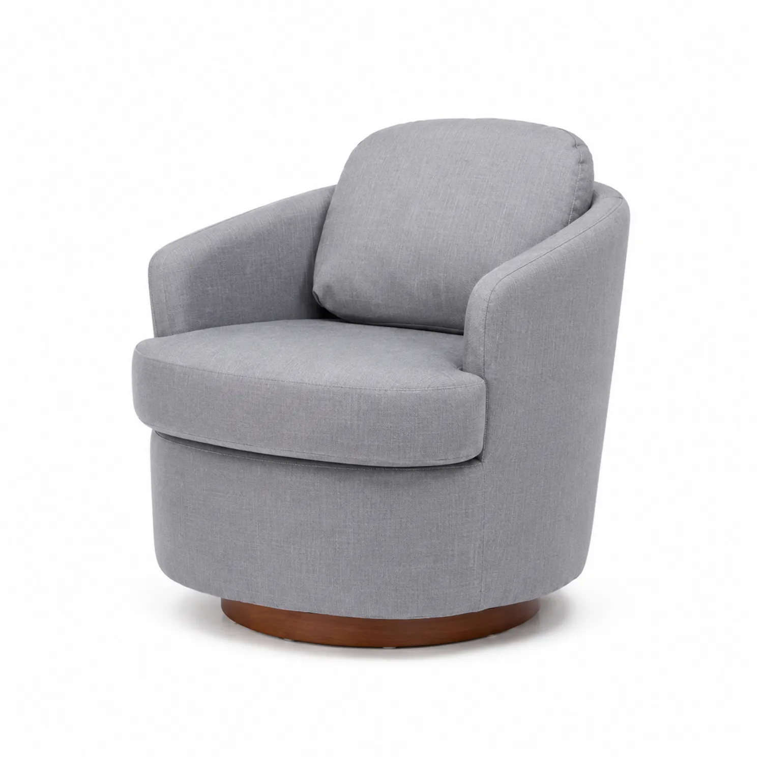 Poltrona girevole in tessuto grigio con base in legno 76x76x81 cm