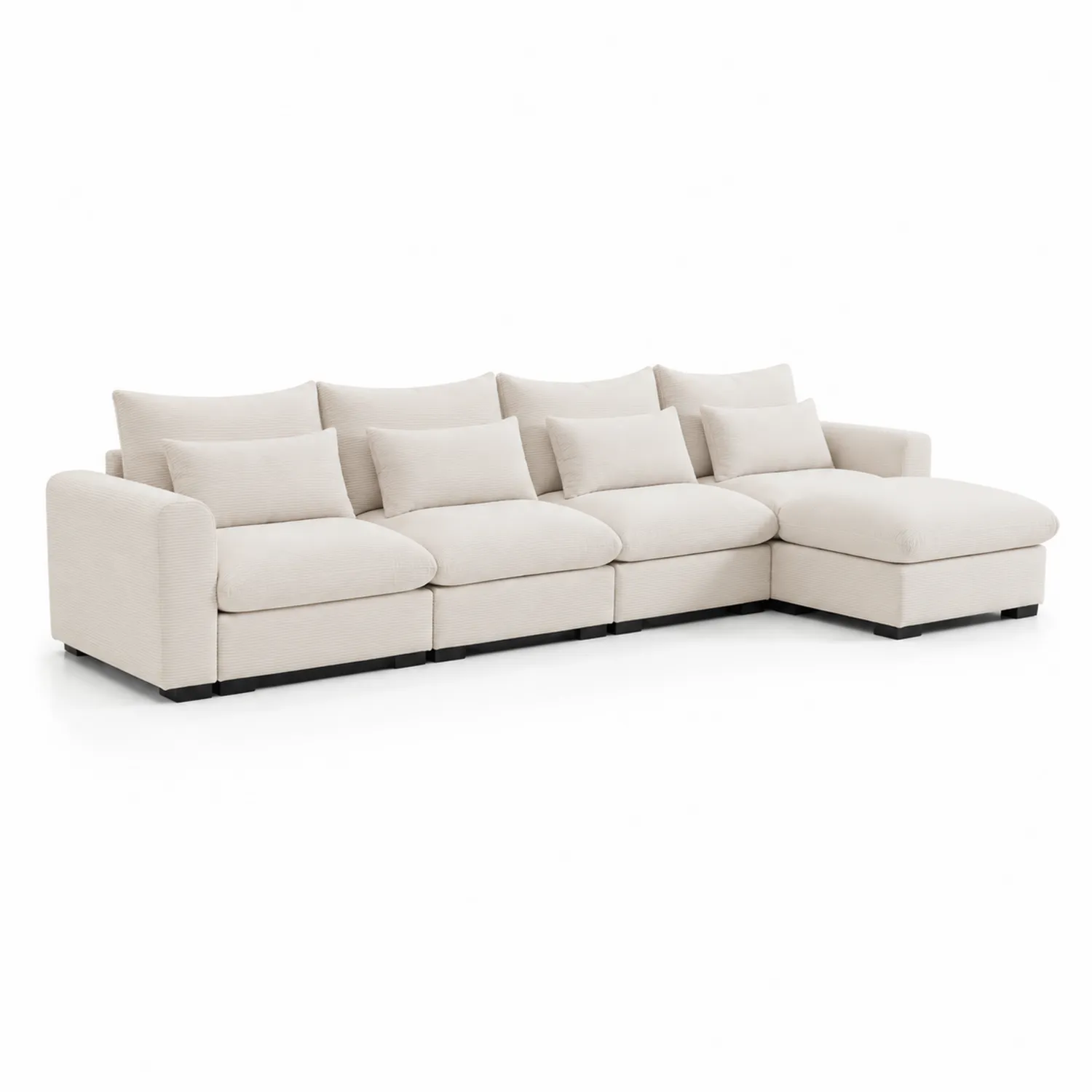 Divano Modulabile a L in Tessuto Beige con Chaise Longue