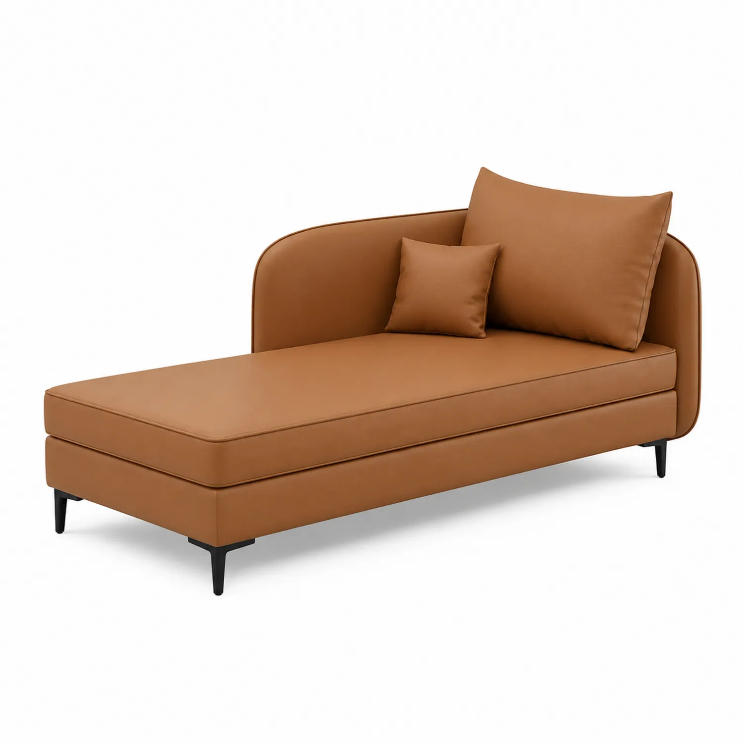 Chaise Longue in Pelle Marrone con Cuscini