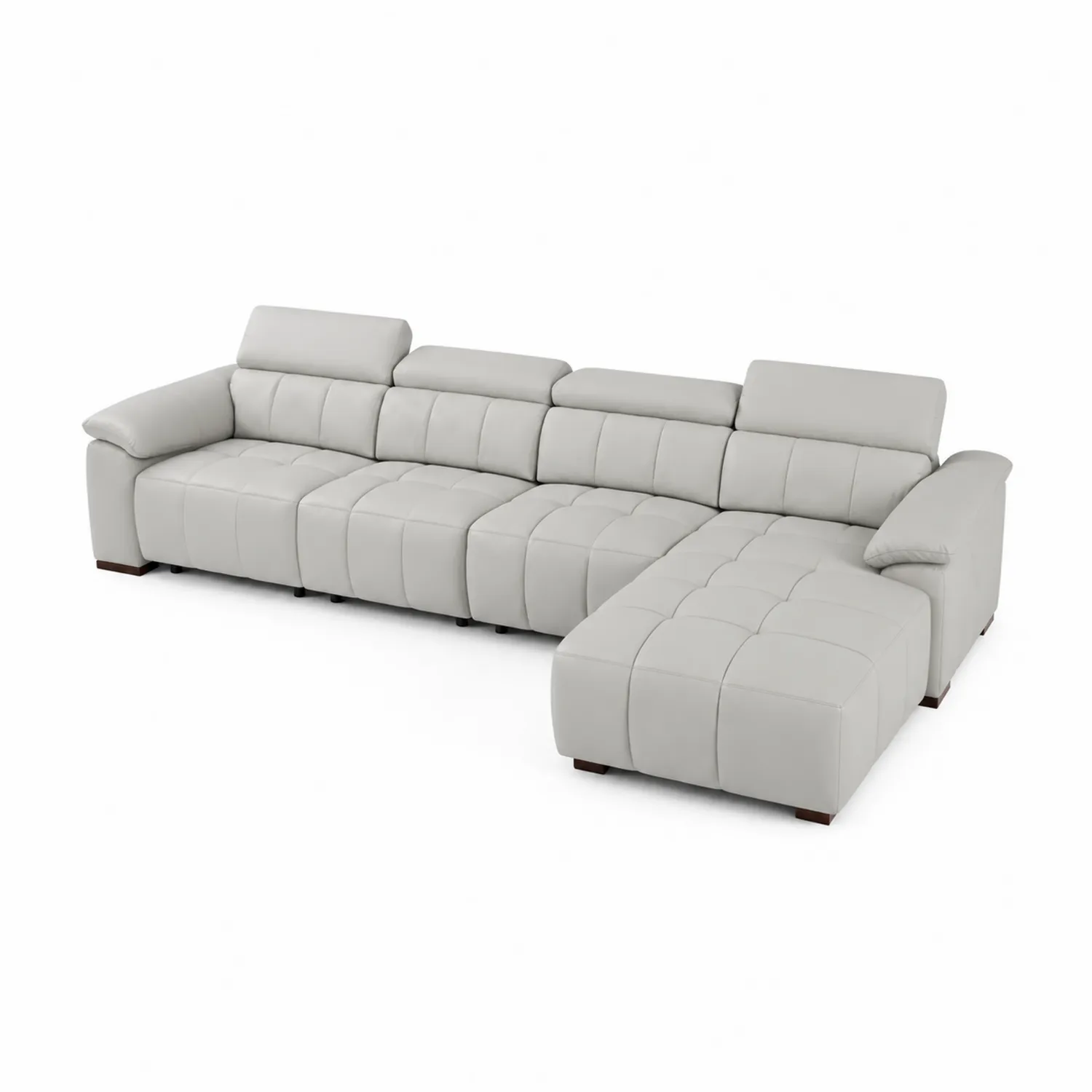 Divano modulare in pelle con chaise longue e poggiatesta regolabile