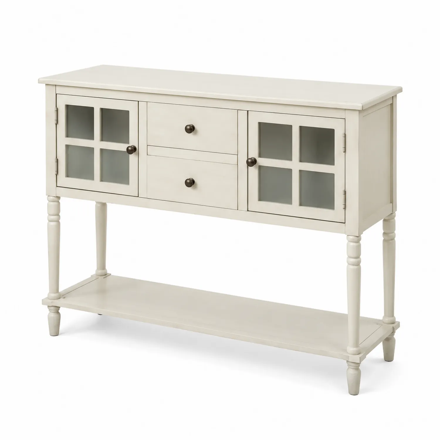 Consolle rettangolare in legno con ante in vetro temperato, 120x40x85 cm