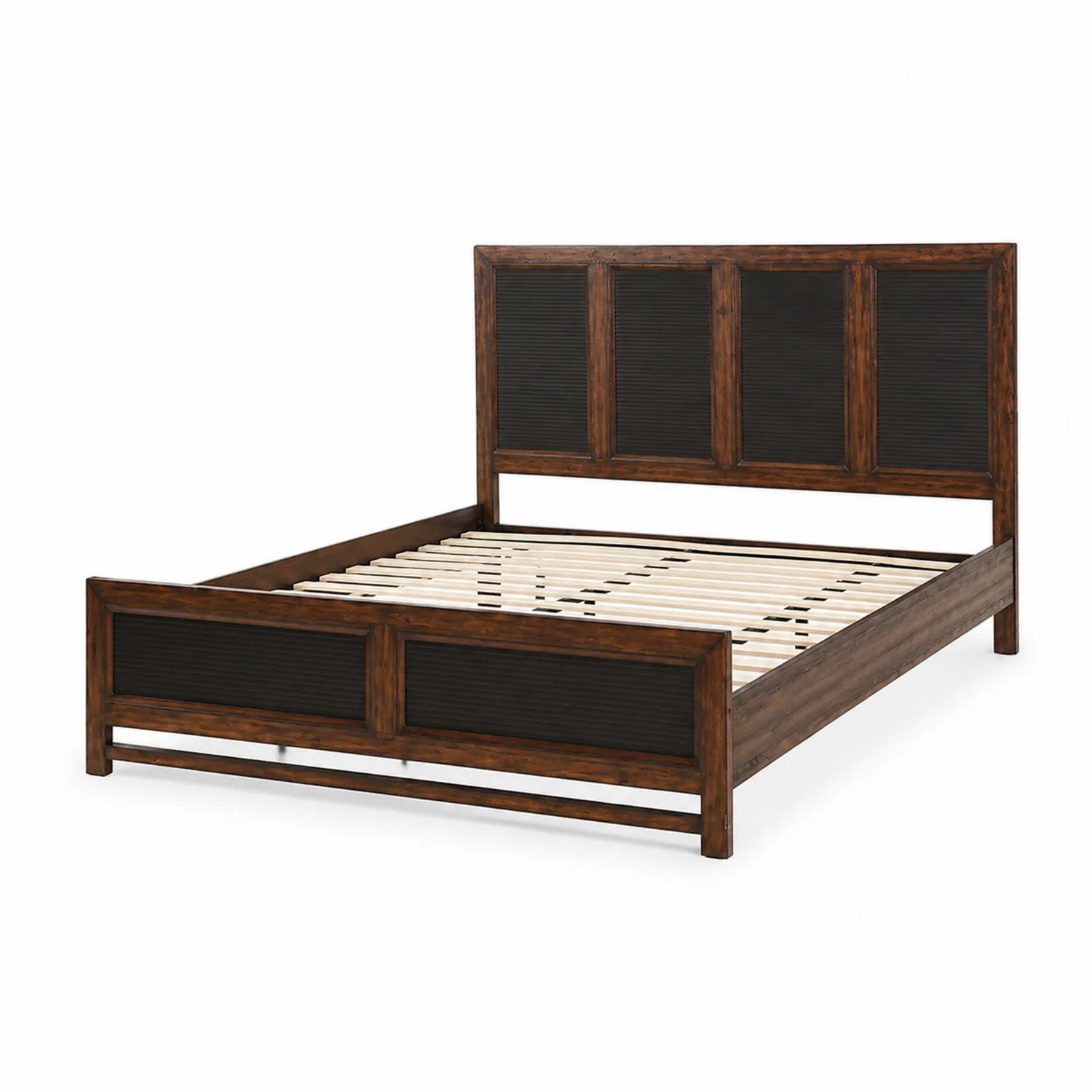 Letto matrimoniale in legno massello e MDF con pannelli neri 160x200 cm