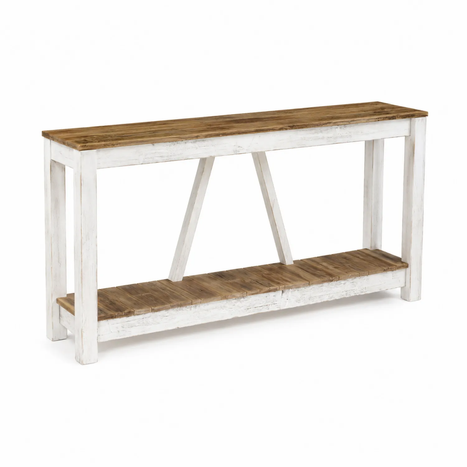 Consolle Rettangolare in Legno di Pino Bianco/Marrone 120x35x80 cm