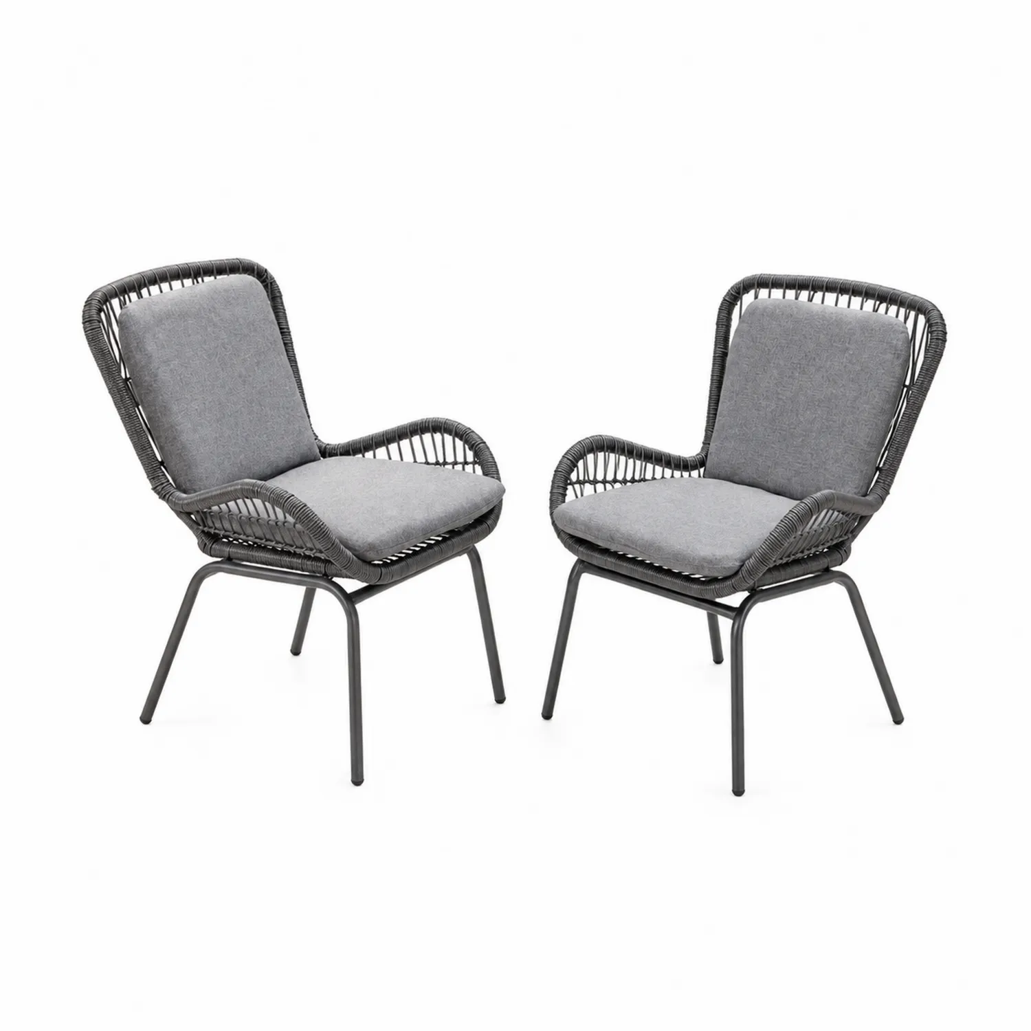 Set di 2 Poltrone da Esterno con Cuscini in Tessuto Grigio e Struttura in Metallo