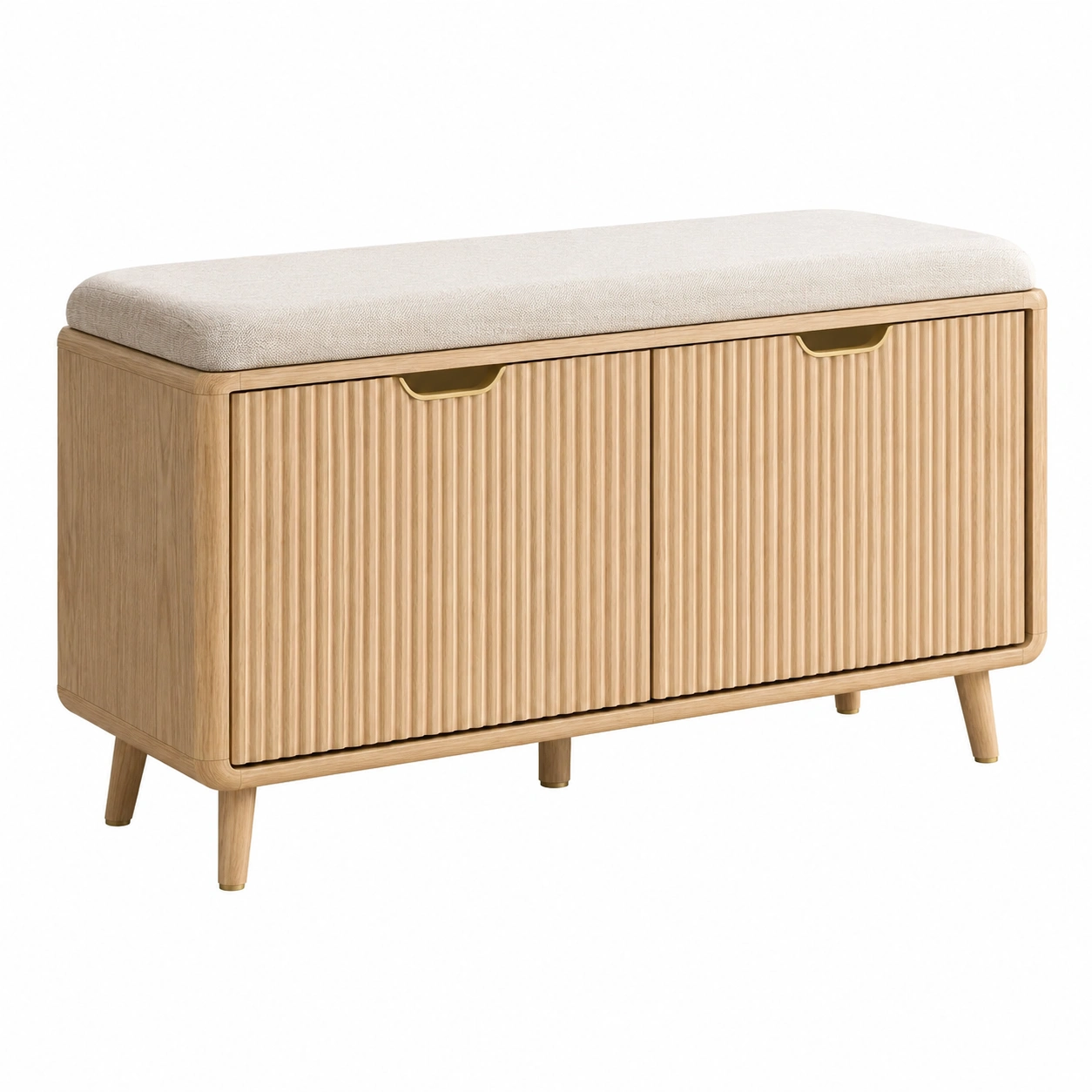 Banco Zapatero de Madera con Cojin y Puertas Estriadas-furnmelo