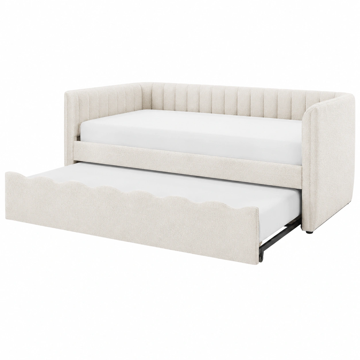 Sofa cama Beige claro con cama inferior ondulada-furnmelo