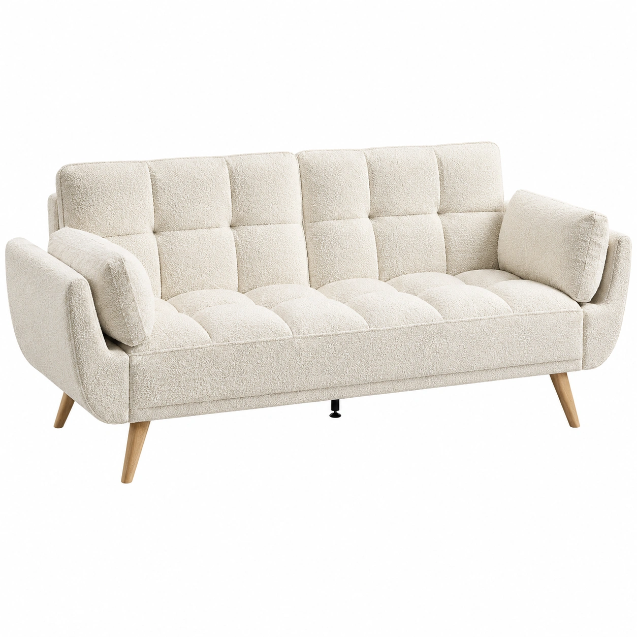 Sofa cama Boucle Blanco crema moderno con cojines acolchados-furnmelo