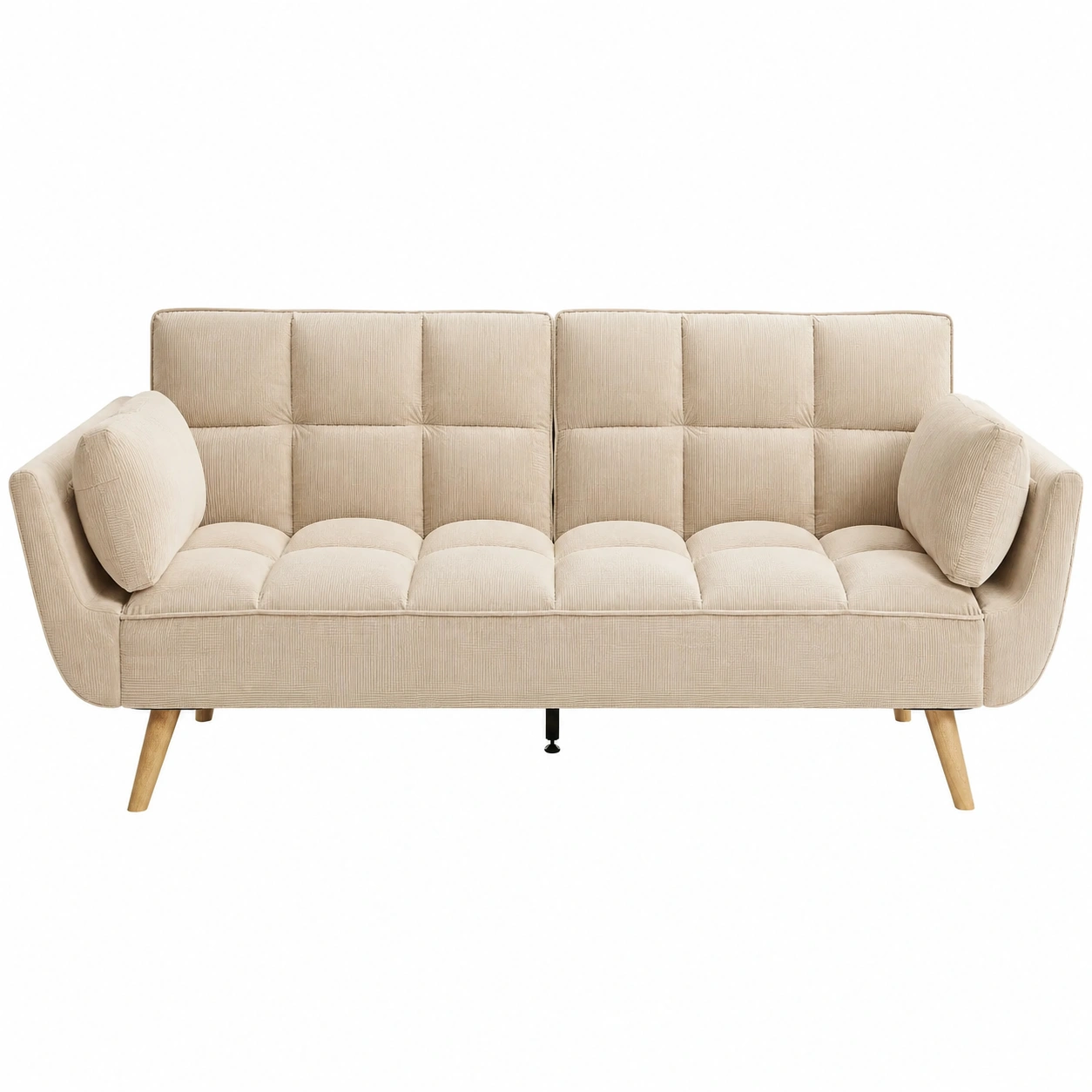 Sofa cama de pana Beige crema moderno con diseno acolchado-furnmelo