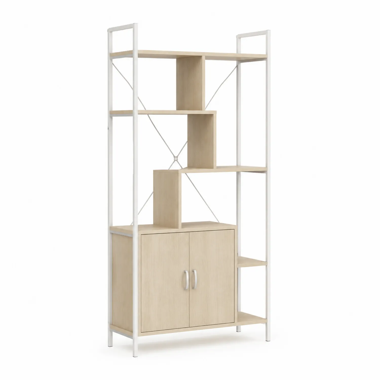 Estantería de madera contrachapada con estructura metálica blanca 180x80x30 cm