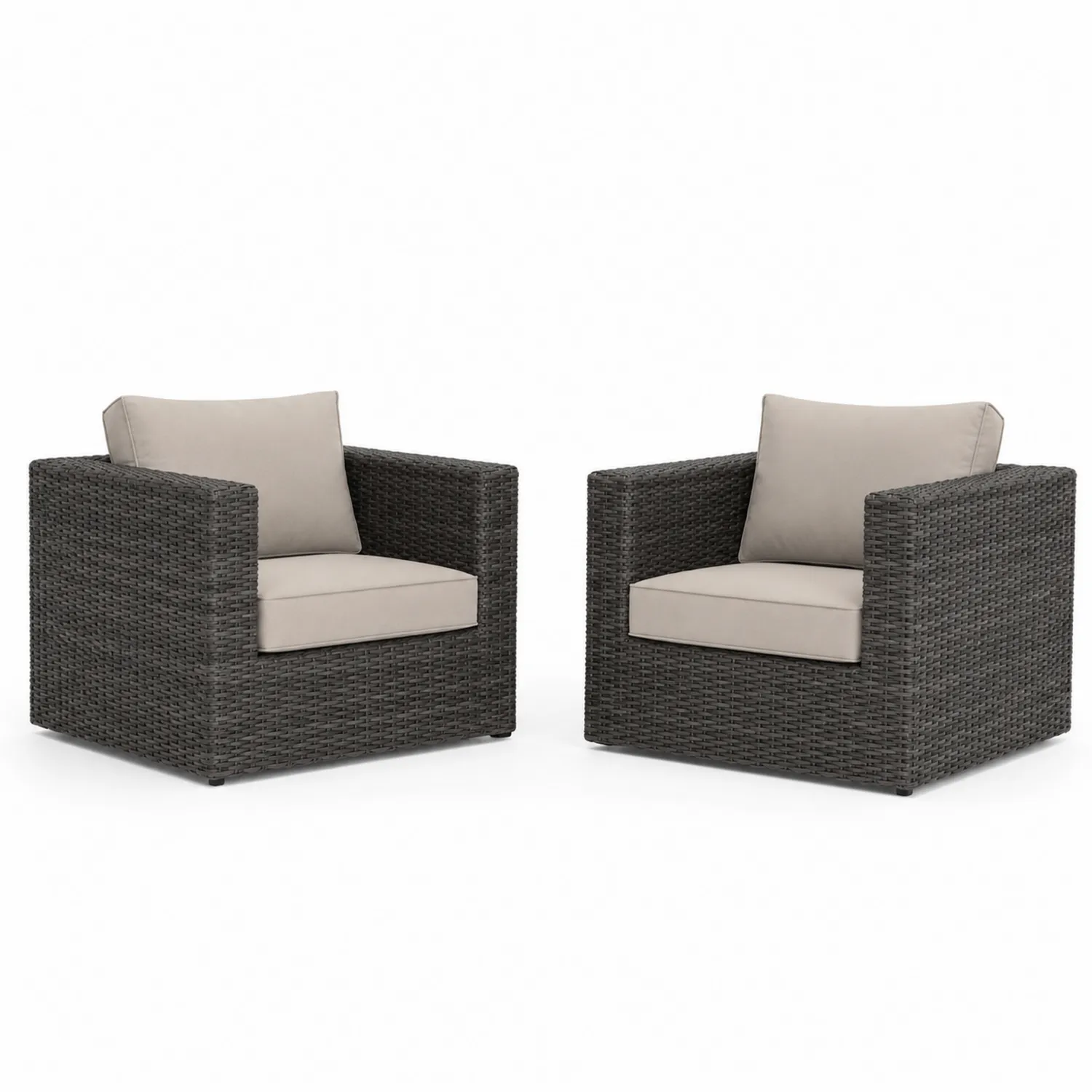 Set de 2 sillones de ratán sintético gris oscuro con cojines beige