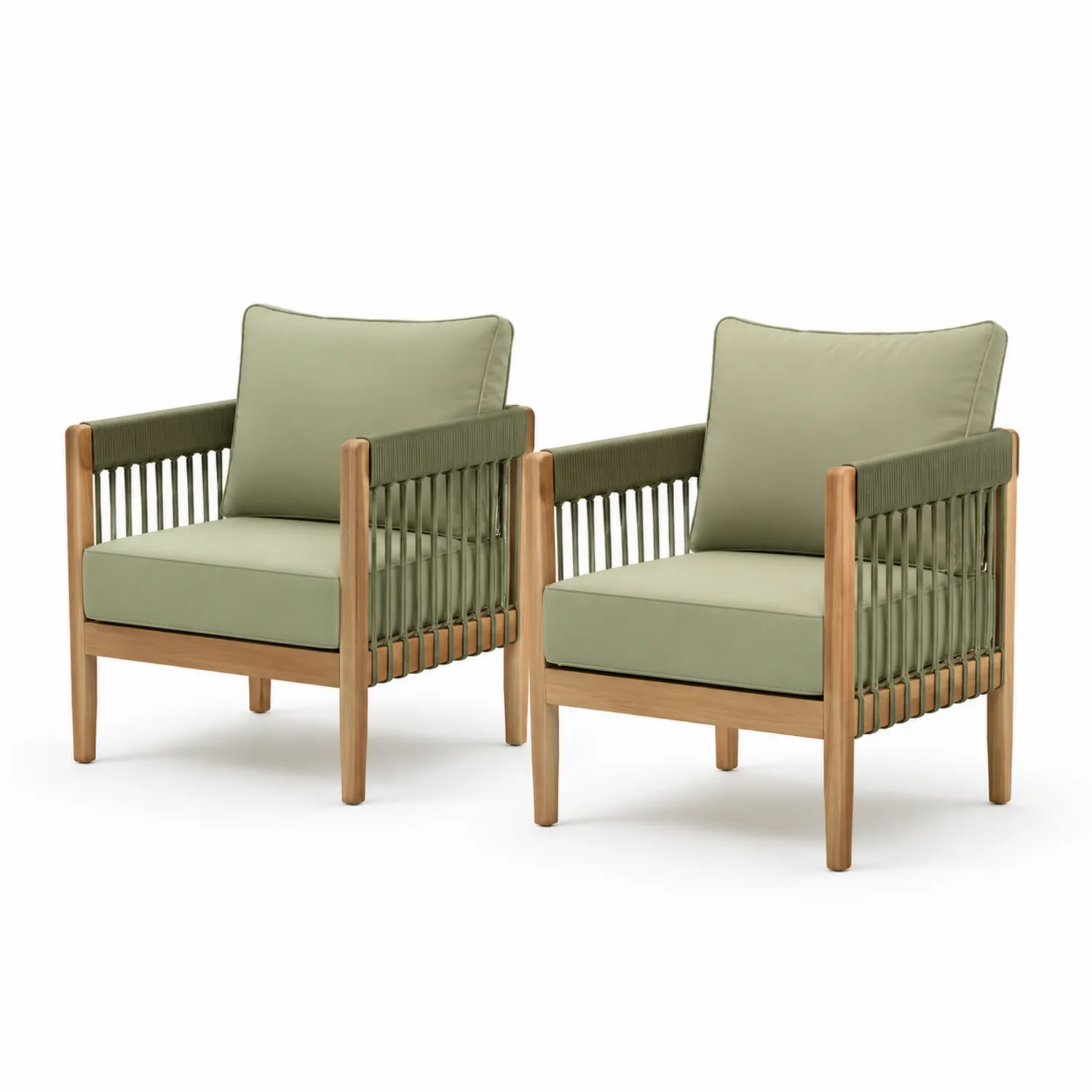 Juego de Sillones de Madera y Cuerda Verde