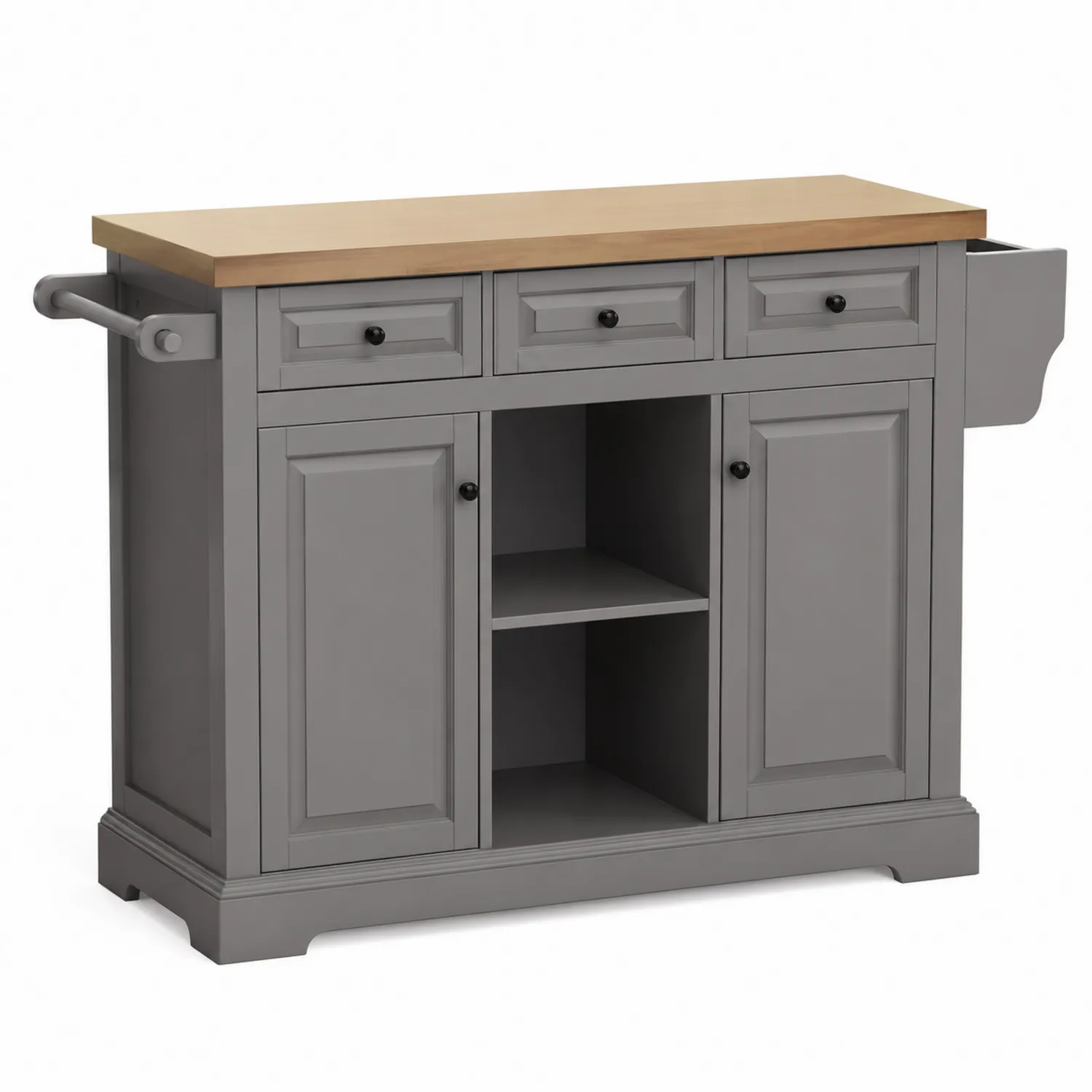 Isla de Cocina con Encimera de Madera y Cuerpo de MDF Gris