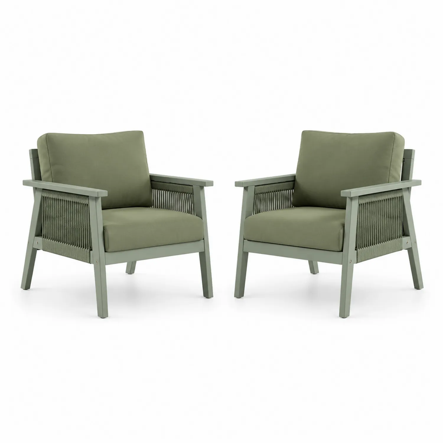 Set de 2 sillones de exterior de aluminio y cuerda verde