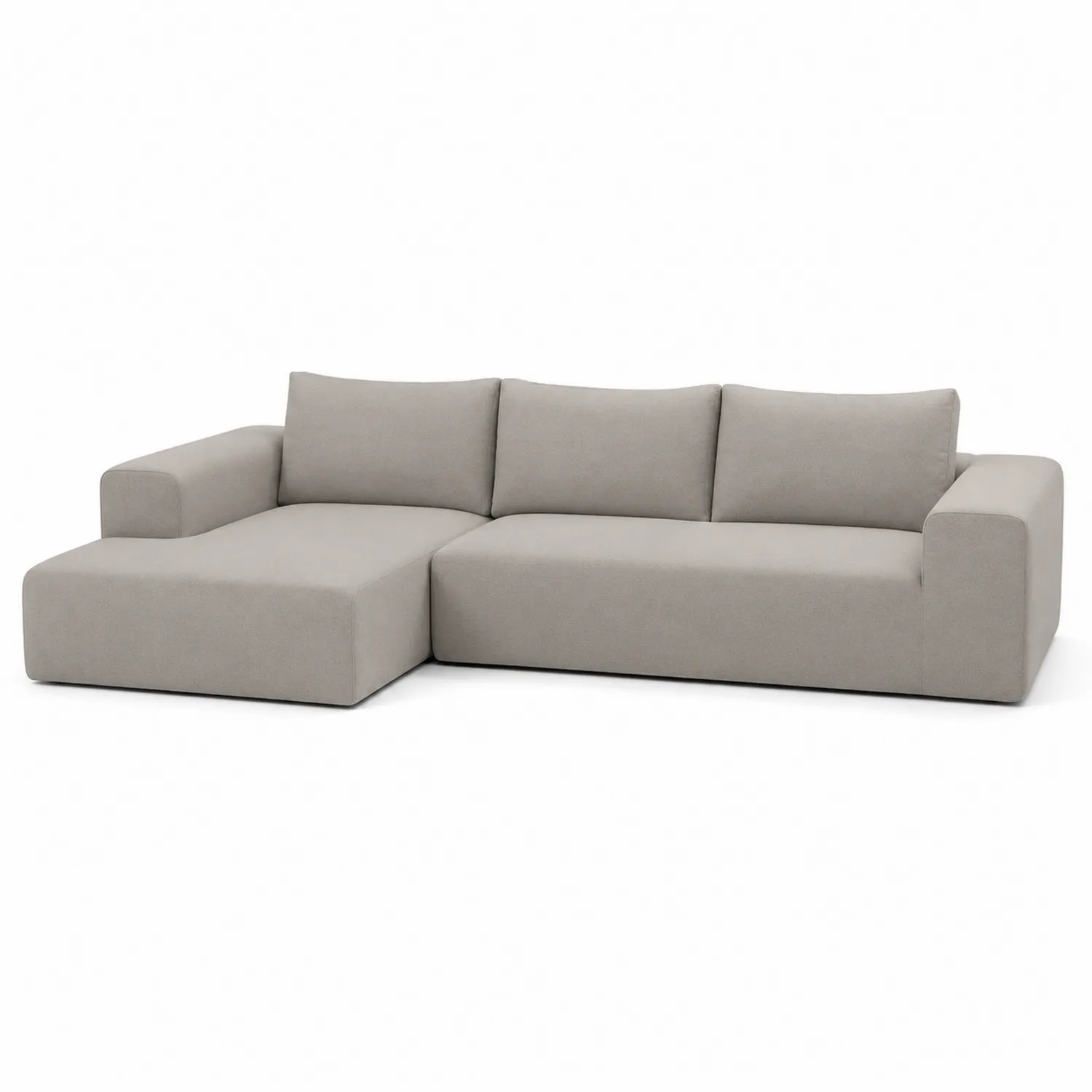 Sofá chaise longue en L de poliéster gris claro 300cm x 150cm x 80cm