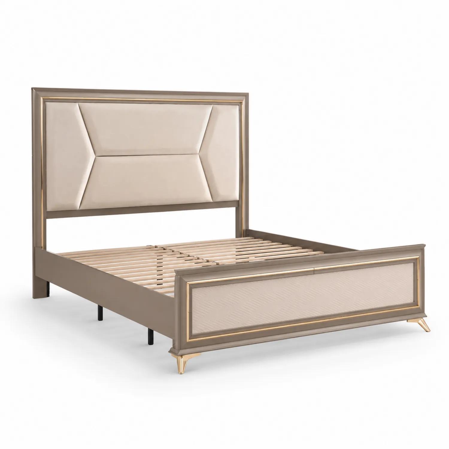 Cama de Madera y Tela Beige 200x150 cm