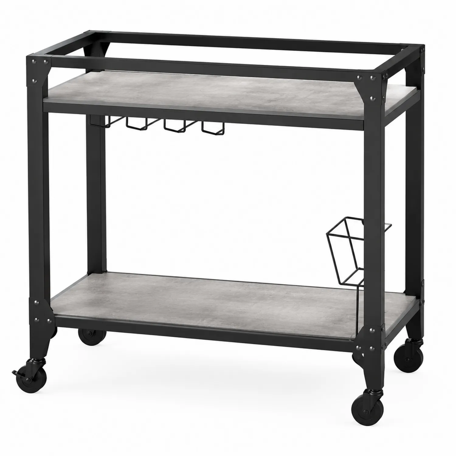 Carrito de cocina de acero y tablero compuesto negro/gris