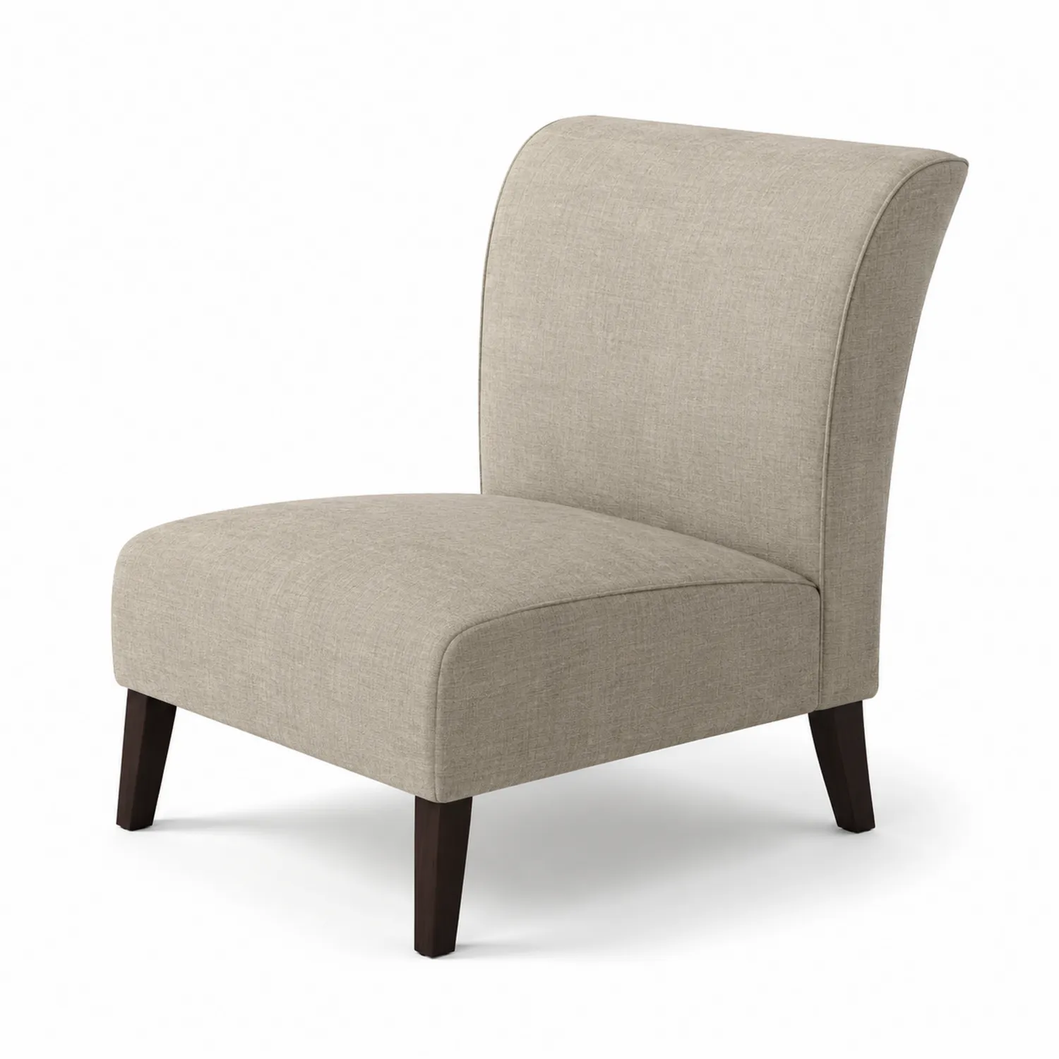 Silla sin brazos de tela beige con patas de madera