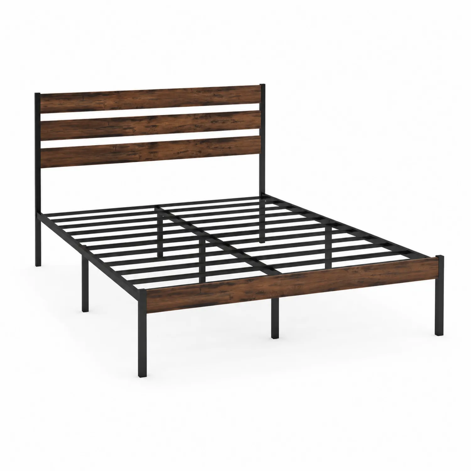 Cama doble de metal y madera 200x160 cm