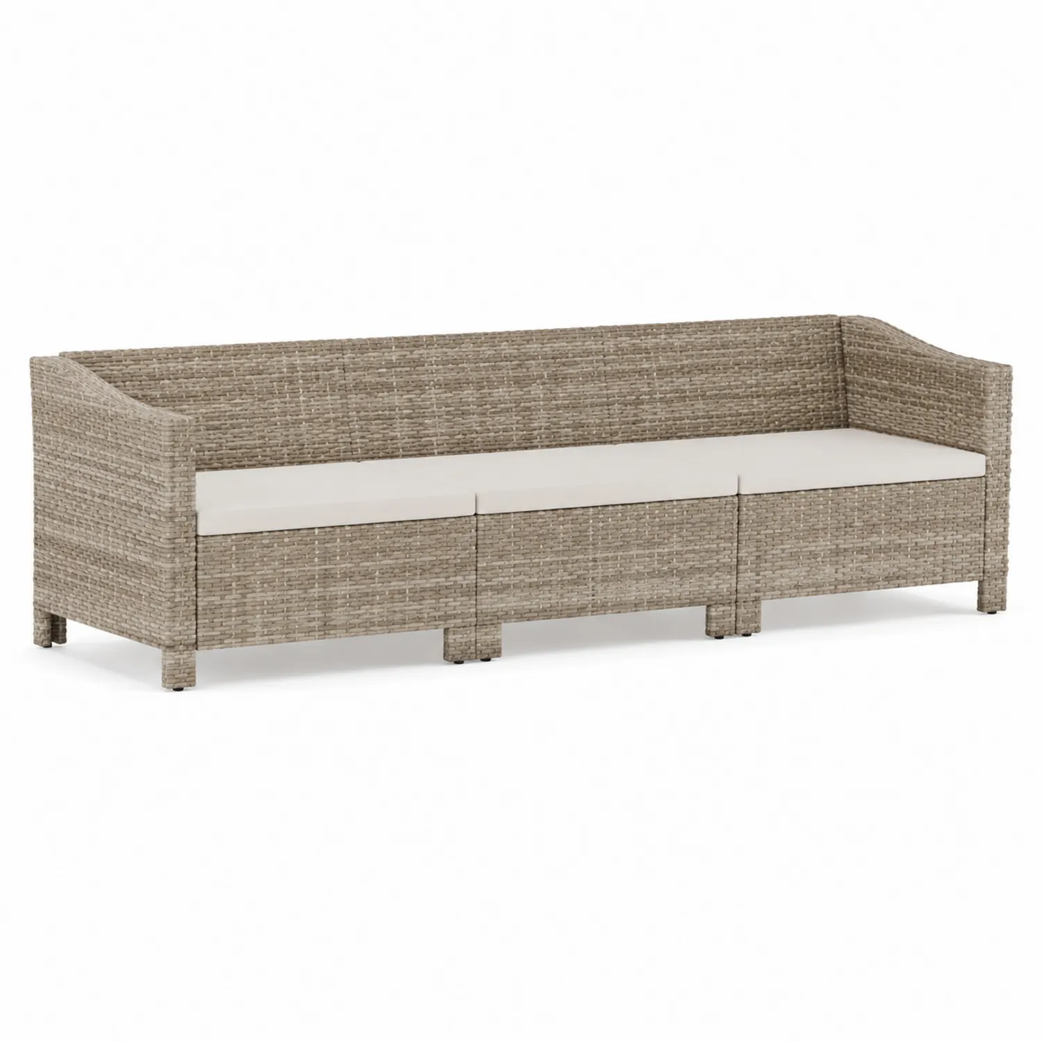Sofá de Ratán Sintético Marrón y Beige para Exterior con Cojines