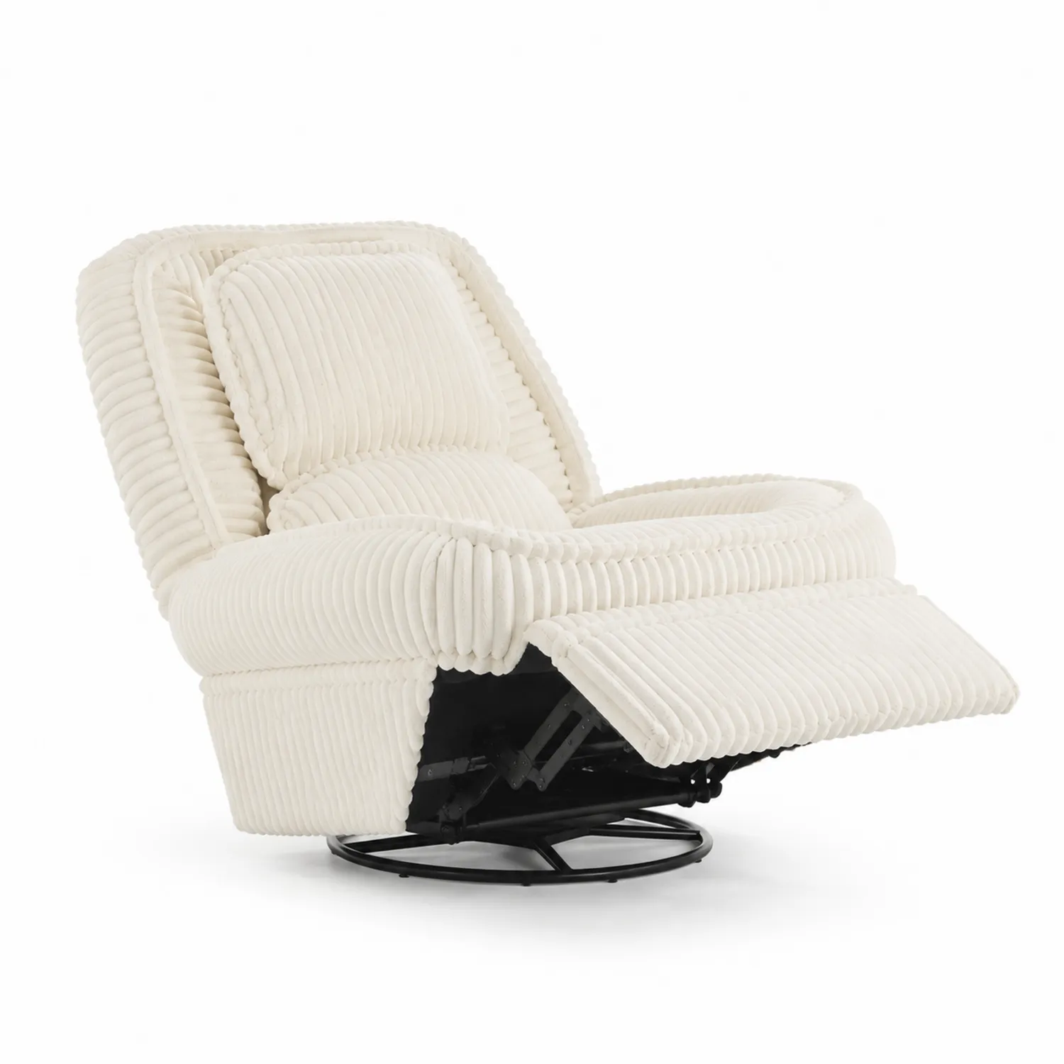 Sillón reclinable giratorio de pana crema