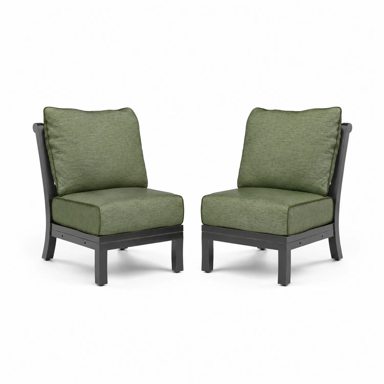 Juego de 2 sillones de exterior sin brazos de aluminio con cojines verdes