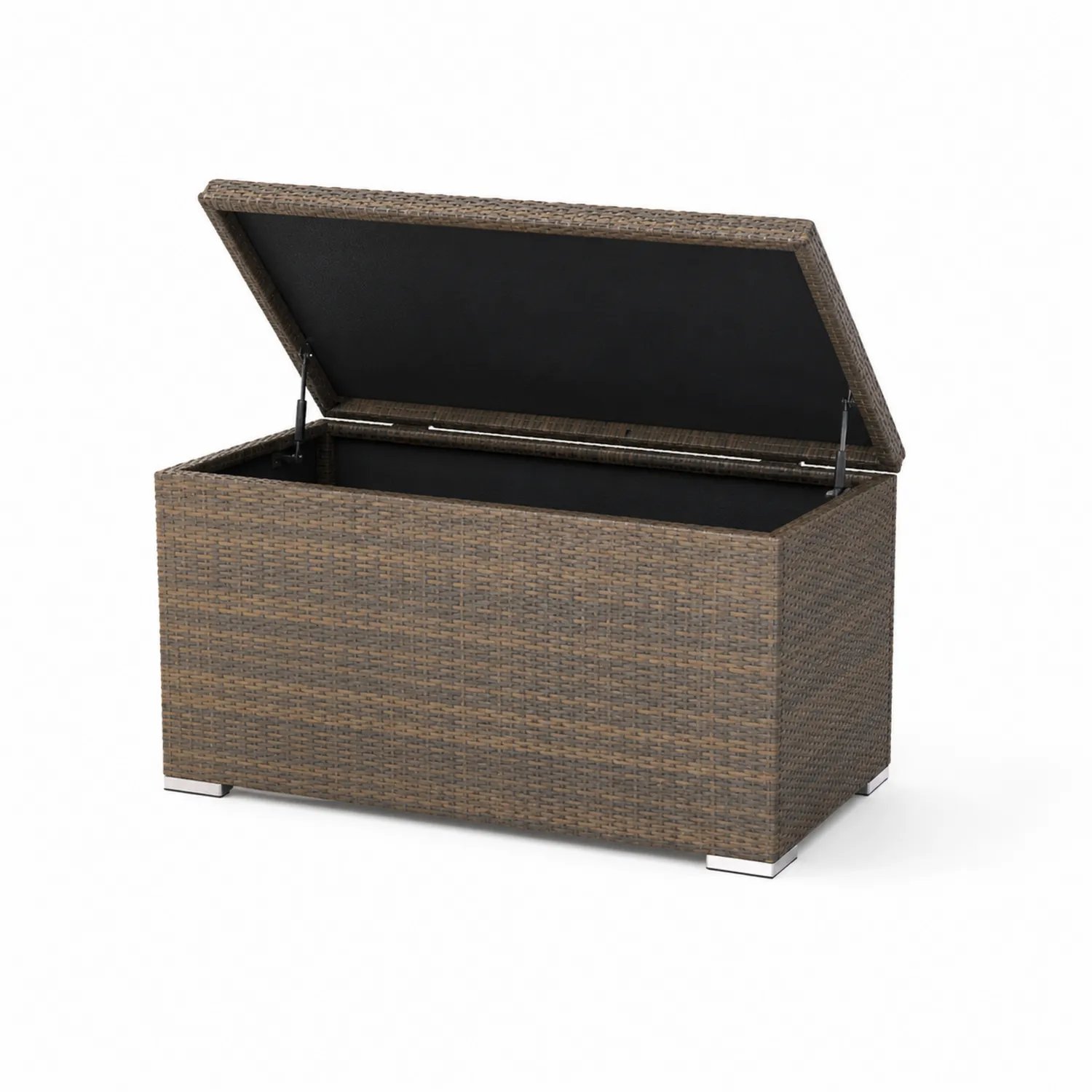 Caja de almacenamiento de ratán marrón con tapa abatible