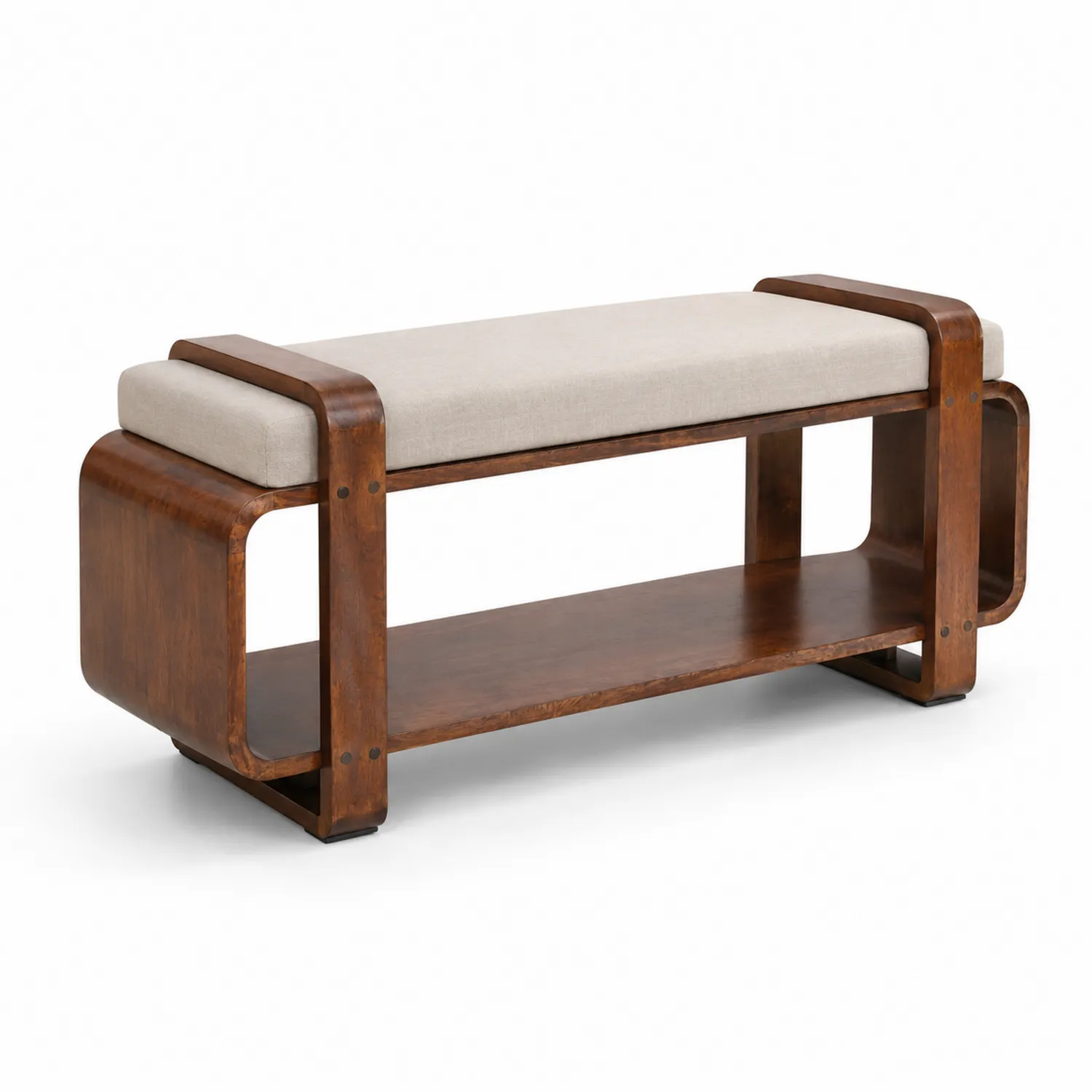 Banco de madera con cojín beige