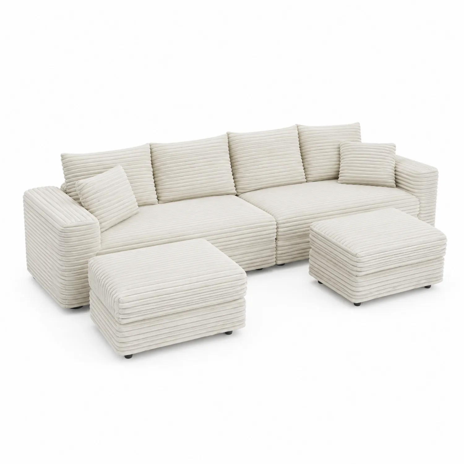 Sofá modular de tela de pana Beige con pufs