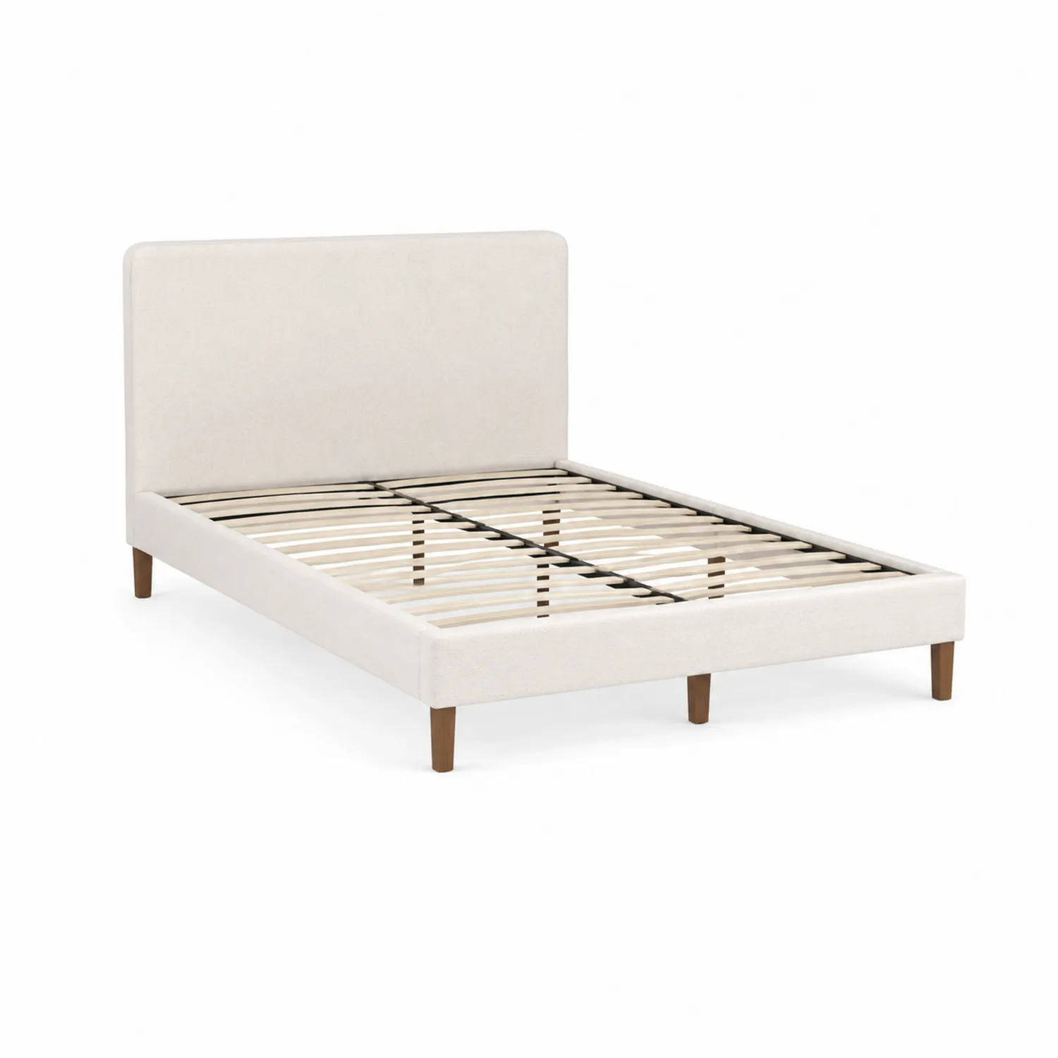 Estructura de cama matrimonial con tapizado en poliéster color Crema 200x150 cm