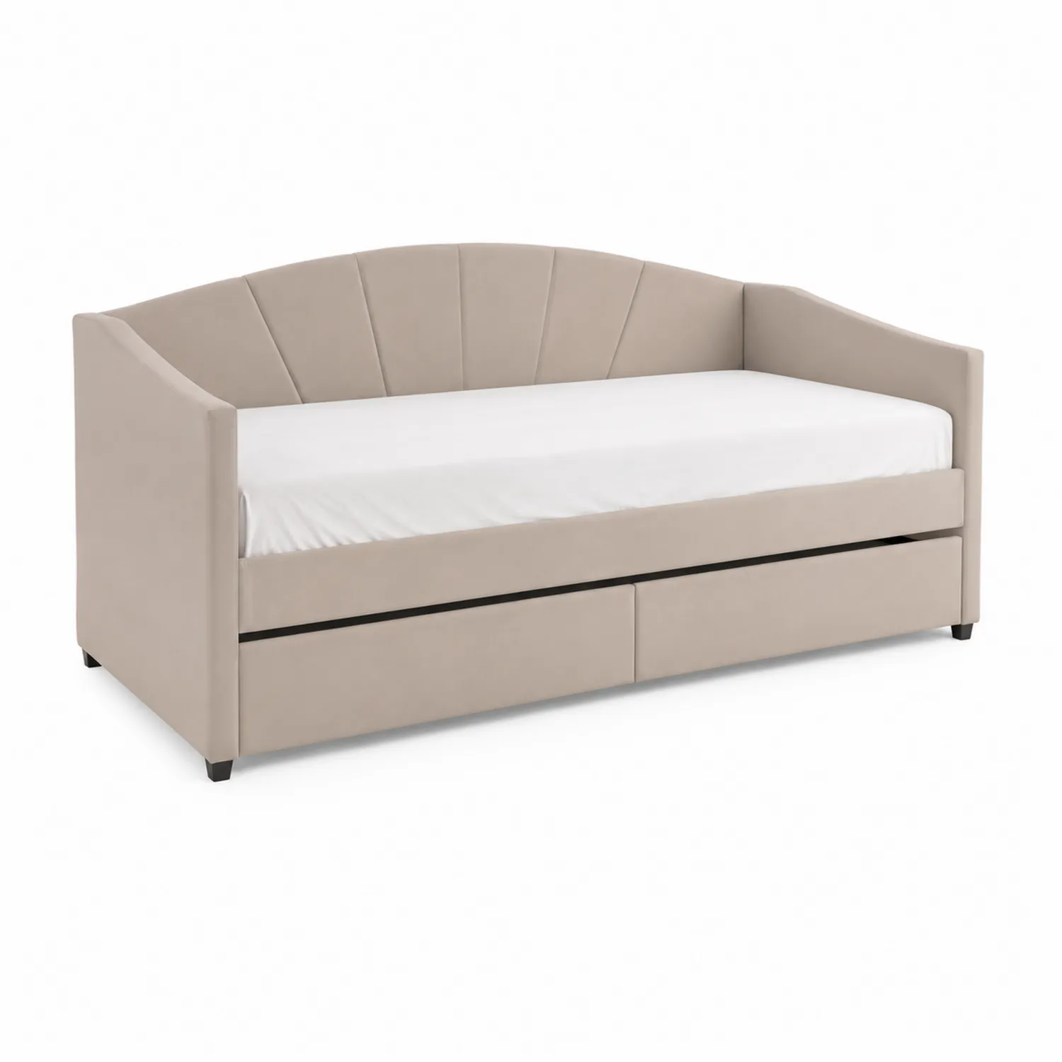 Sofá cama con almacenamiento y cabecera curva en color Beige