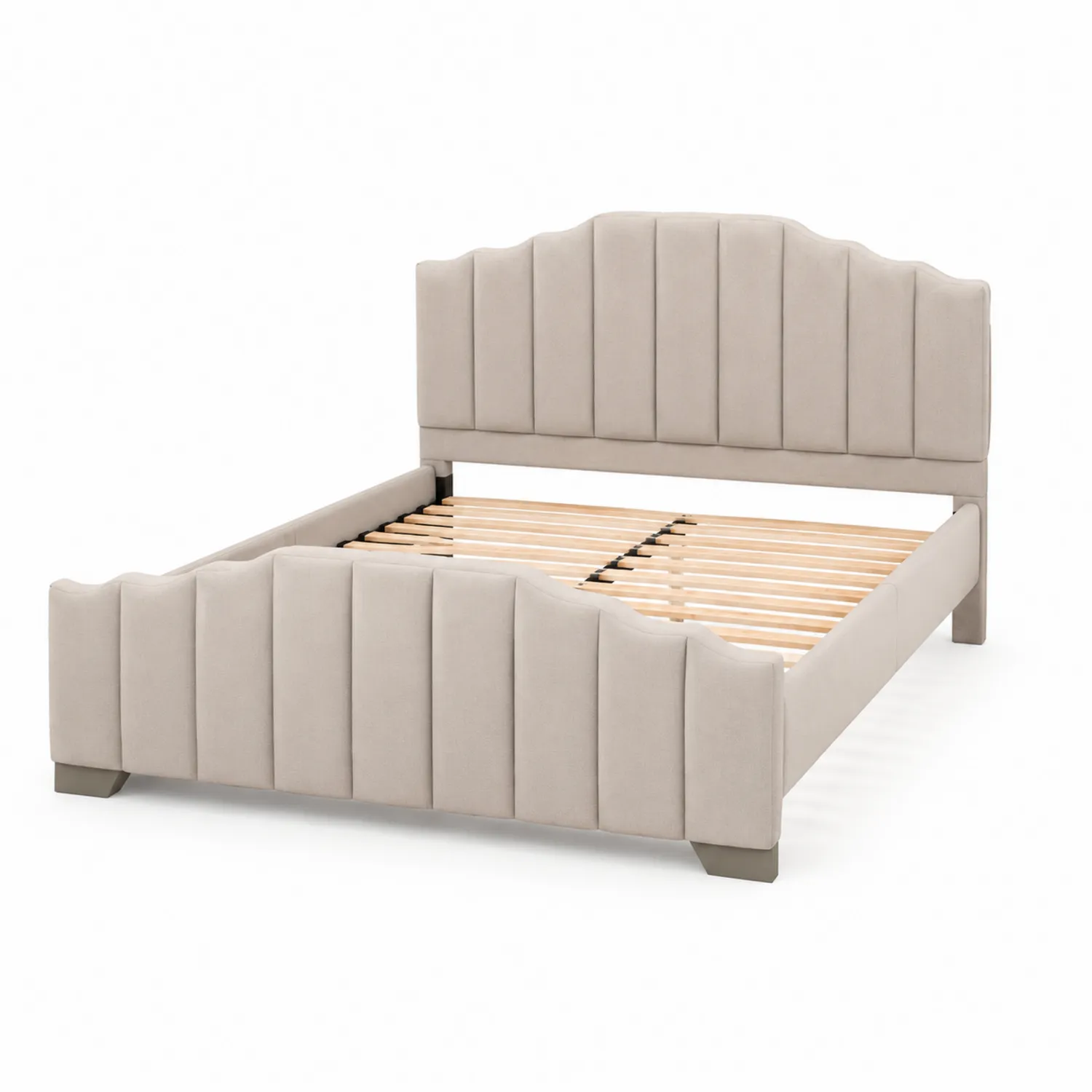 Cama tapizada de tela beige con cabecera curva 200x160 cm