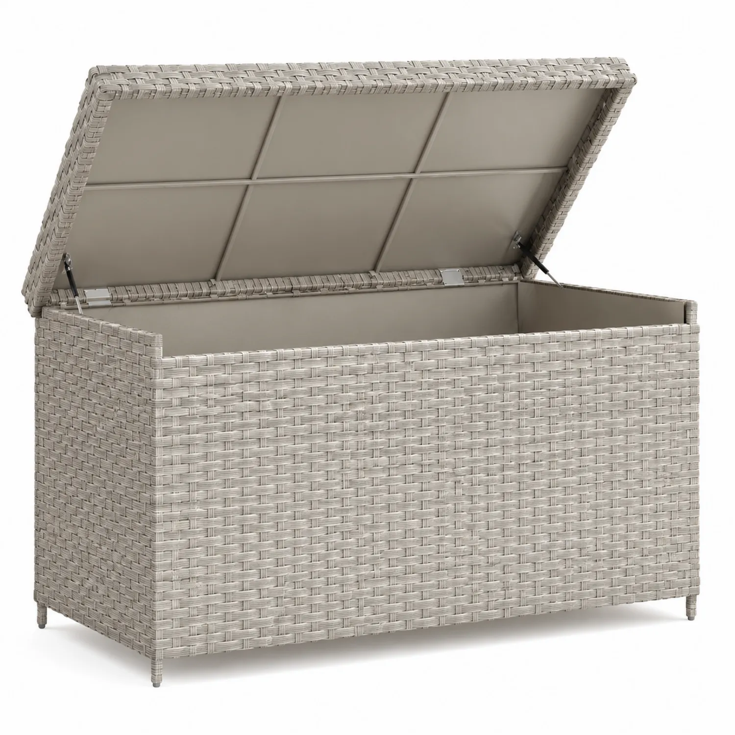 Caja de almacenamiento de ratán sintético gris con tapa abatible 120x50x60 cm