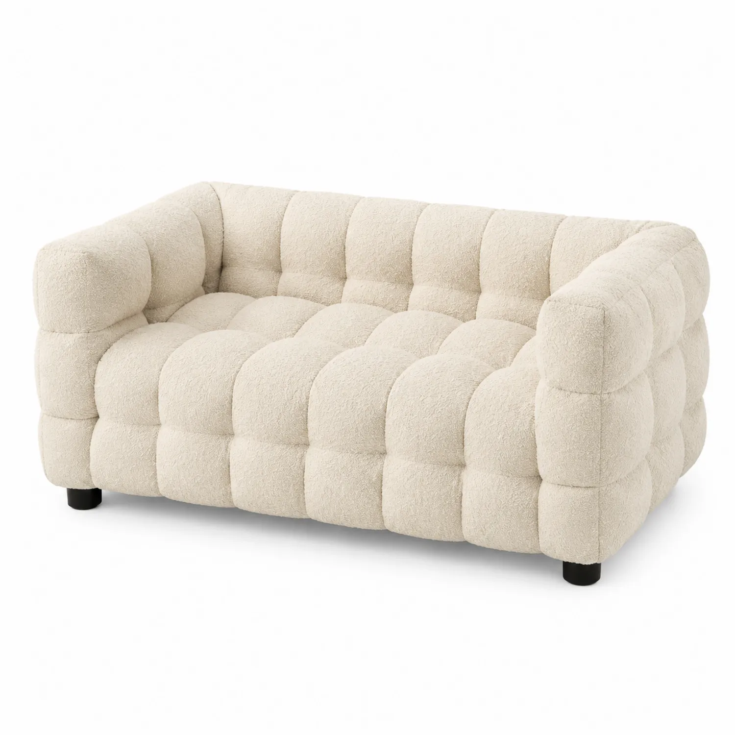 Sofá de dos plazas de tela rizada beige