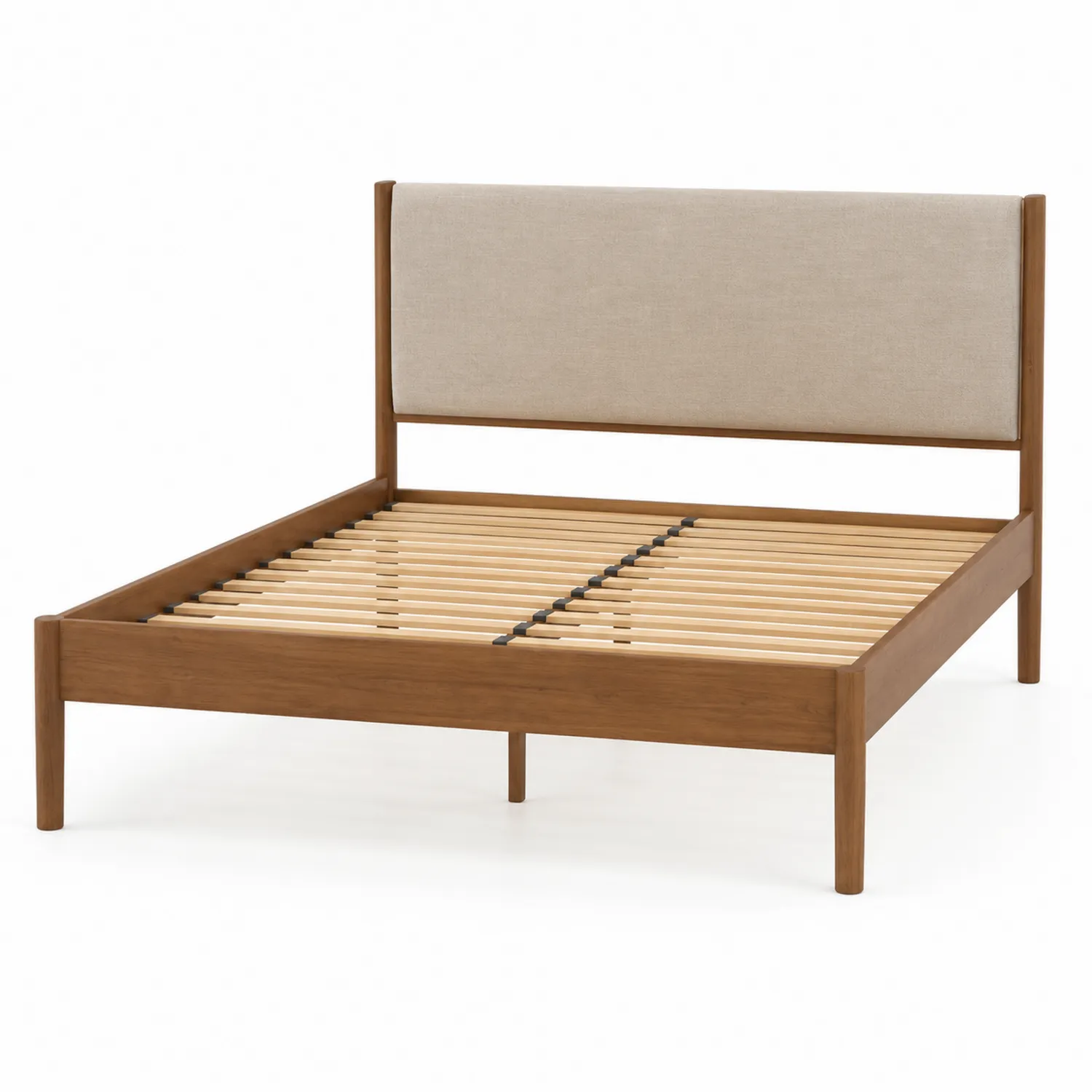 Cama de Madera de Haya con Cabecera Tapizada Beige 200x160 cm