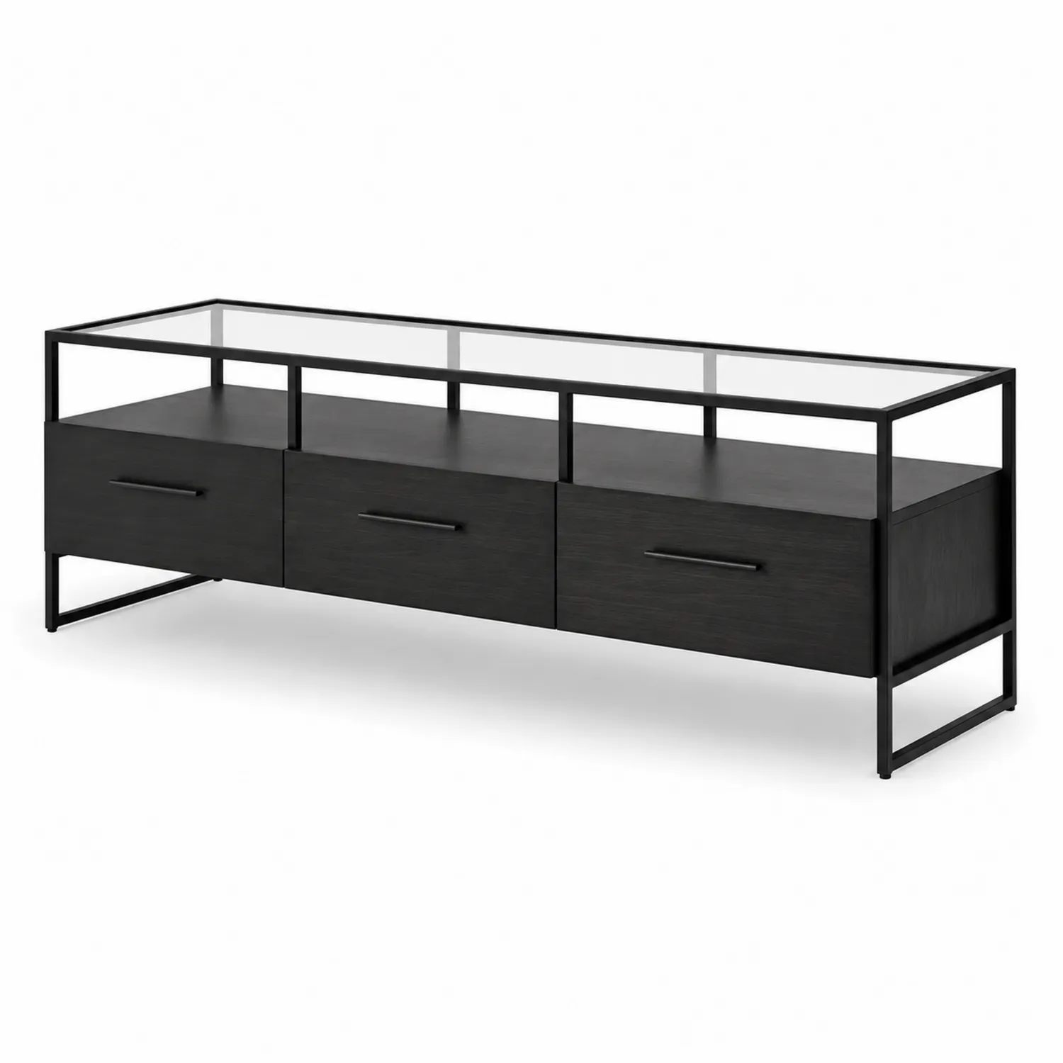Mesa de TV de Metal y Cristal Templado con Cajones