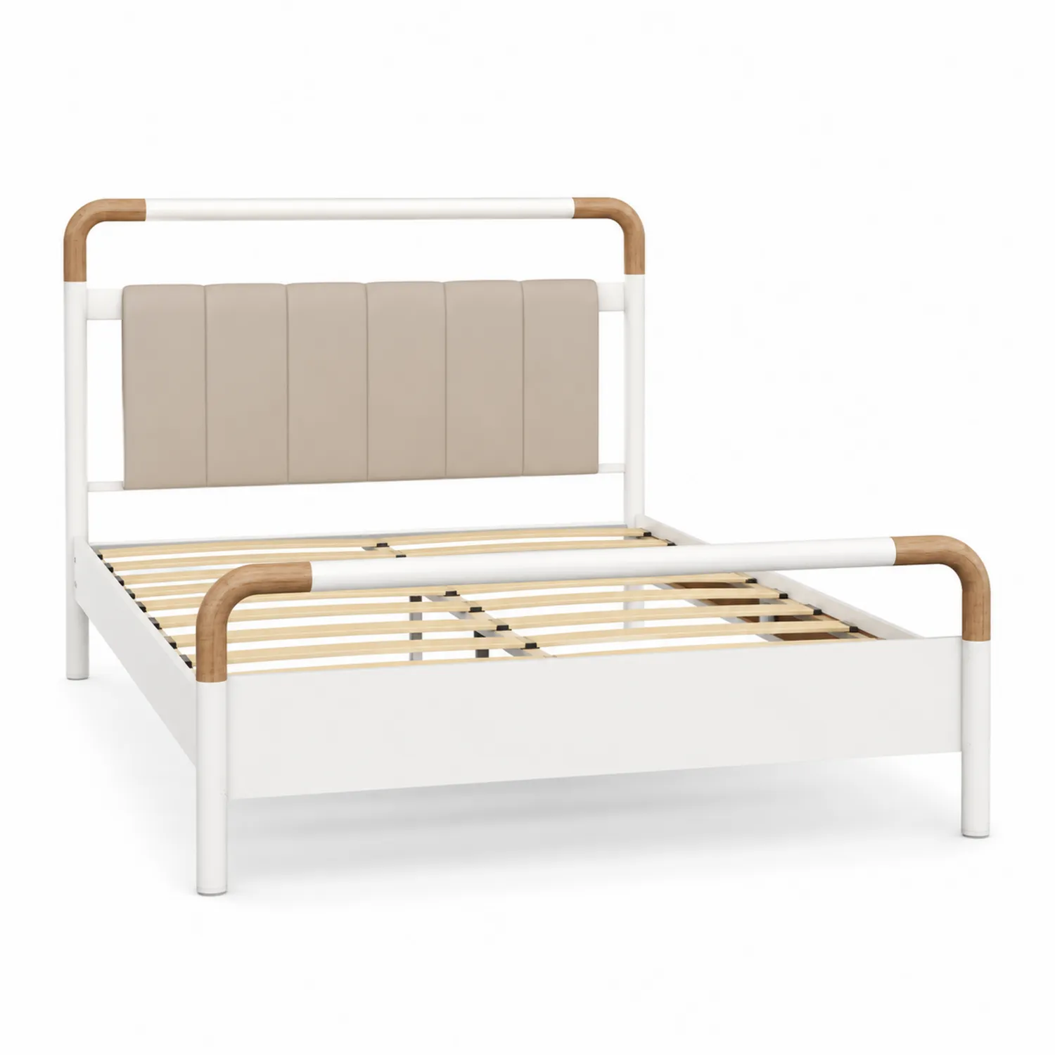 Cama de metal y madera con cabecera acolchada de PU 200x160 cm