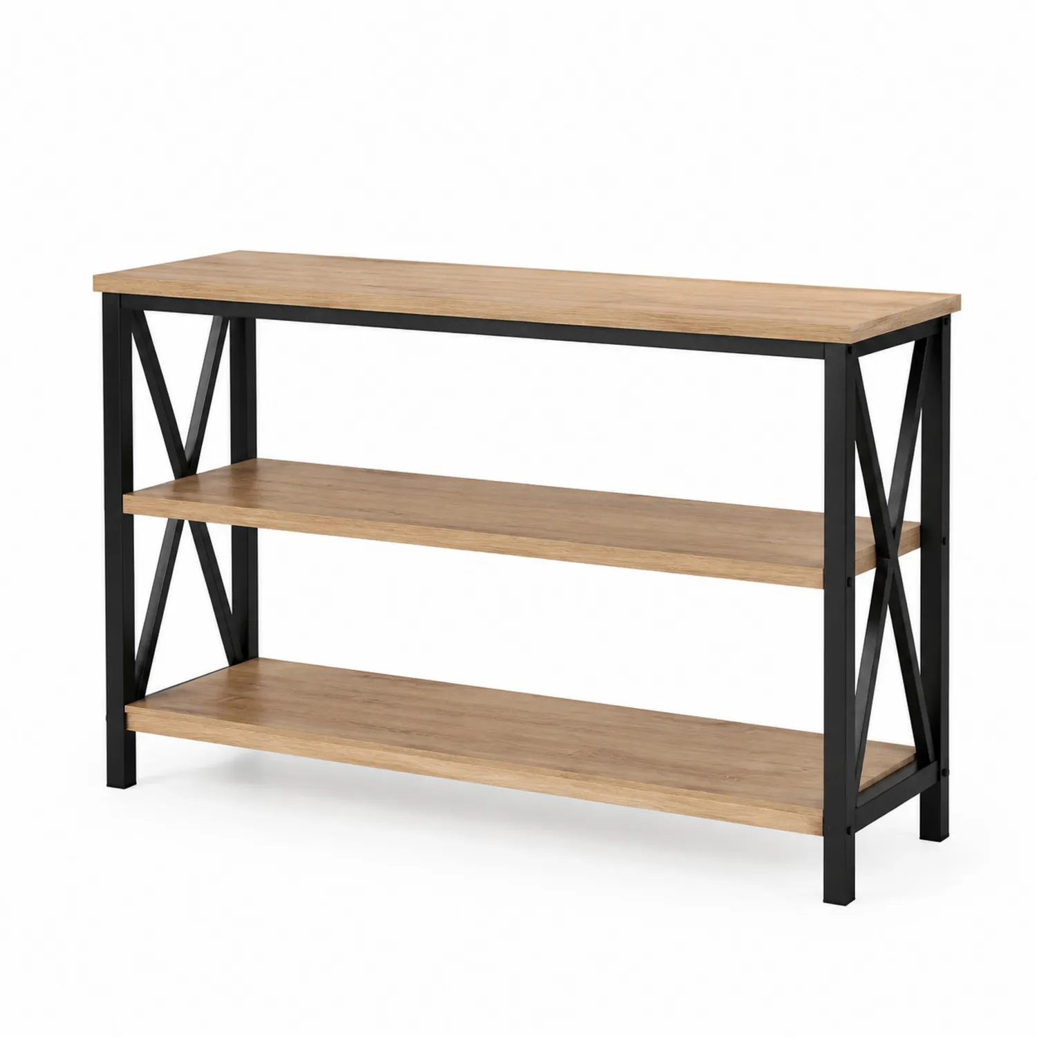 Mesa consola de madera y metal con 3 niveles