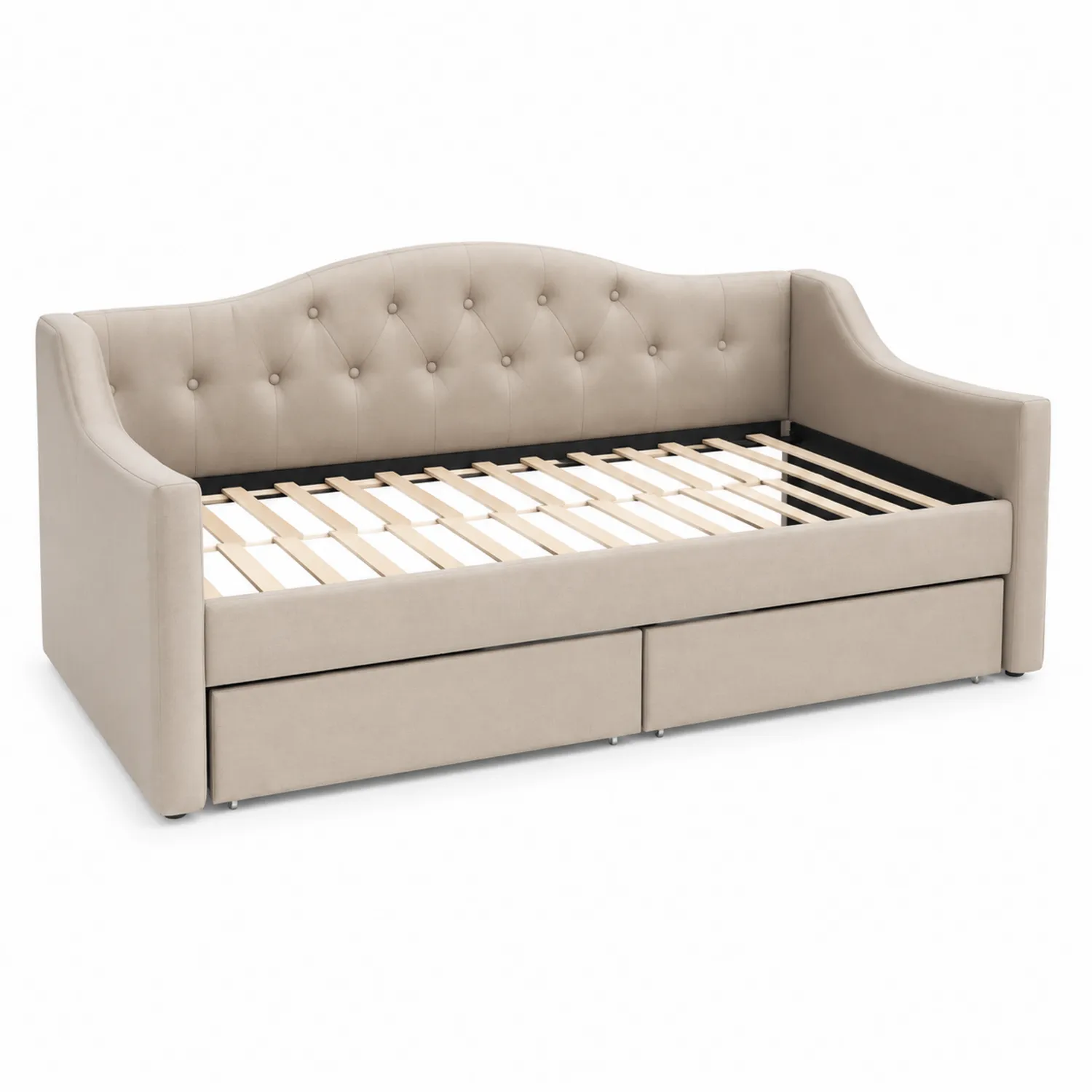Sofá cama tapizado beige con almacenamiento