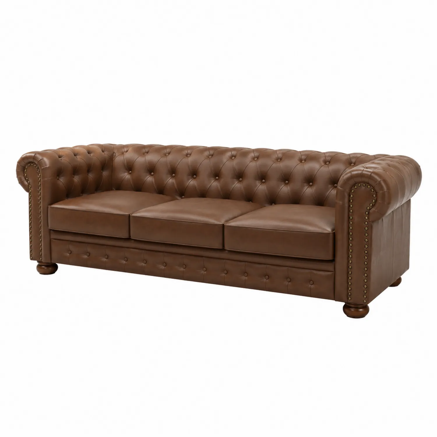 Sofá Chesterfield de 3 plazas de cuero sintético marrón