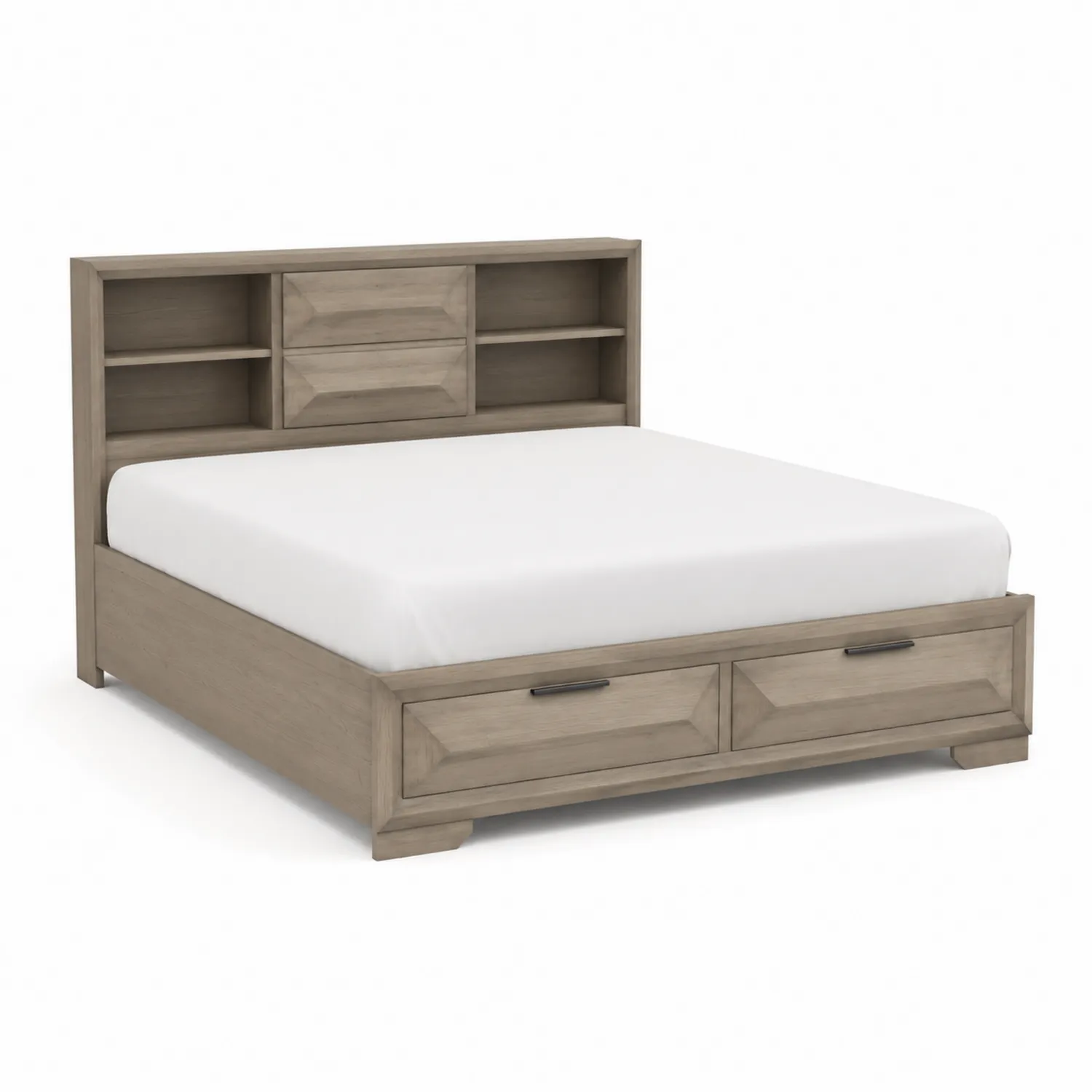 Cama de madera con almacenamiento y cabecero estantería 200x160 cm