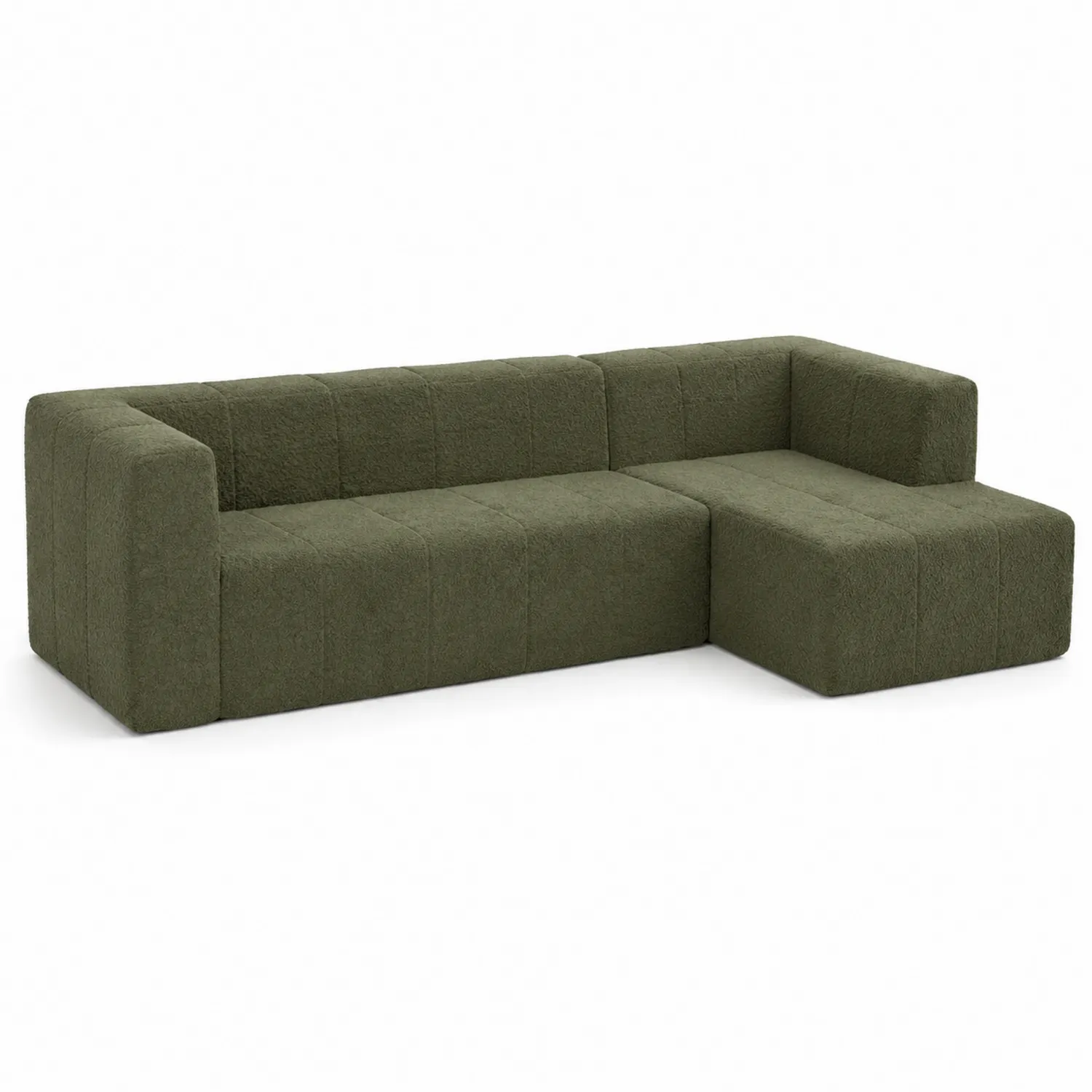 Sofá modular en L de tela verde 260x150x85 cm