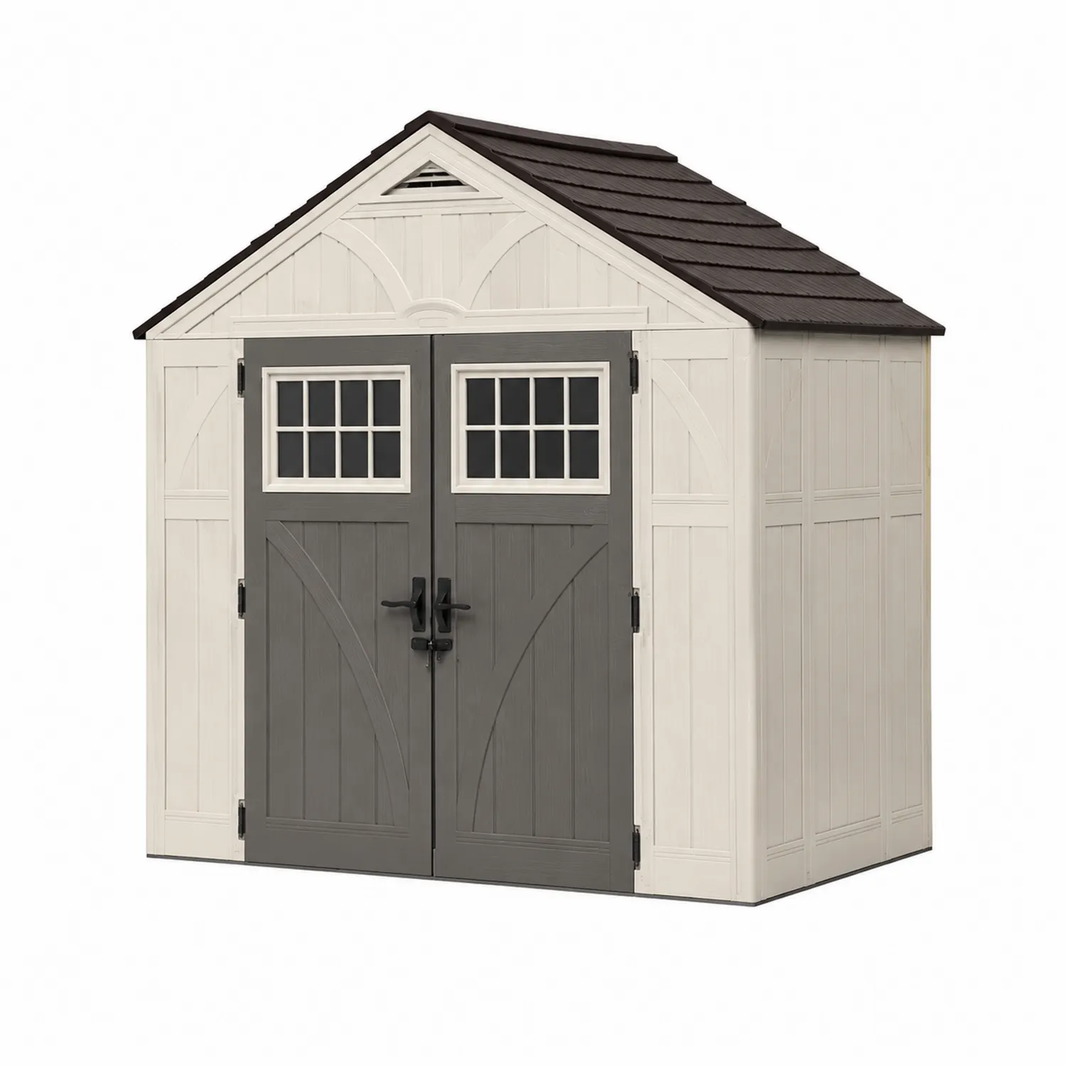 Cobertizo de resina beige con puertas dobles grises 180x100x220 cm