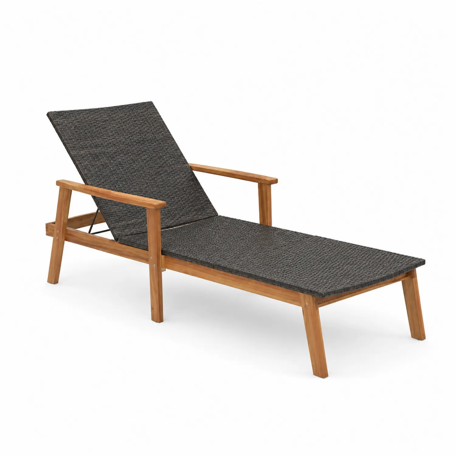 Tumbona de Ratán Sintético Gris y Madera de Acacia